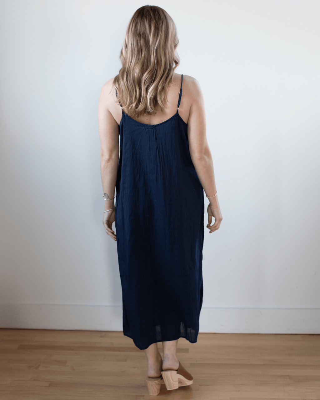 Ava Cotton Silk Lined Long Cami Slipdress in Ink