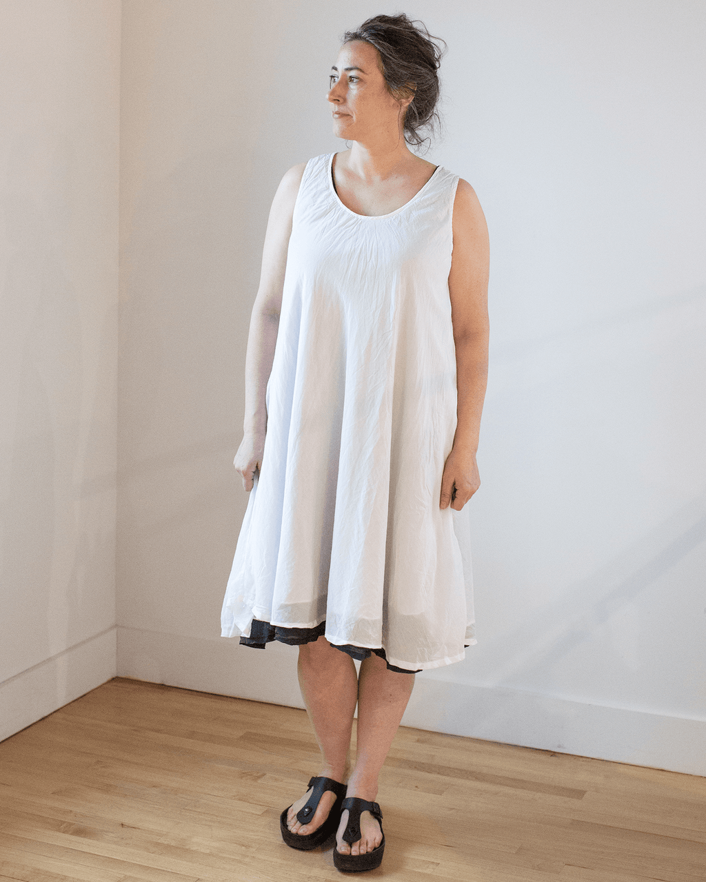 Bree Dress in White Cotton Silk