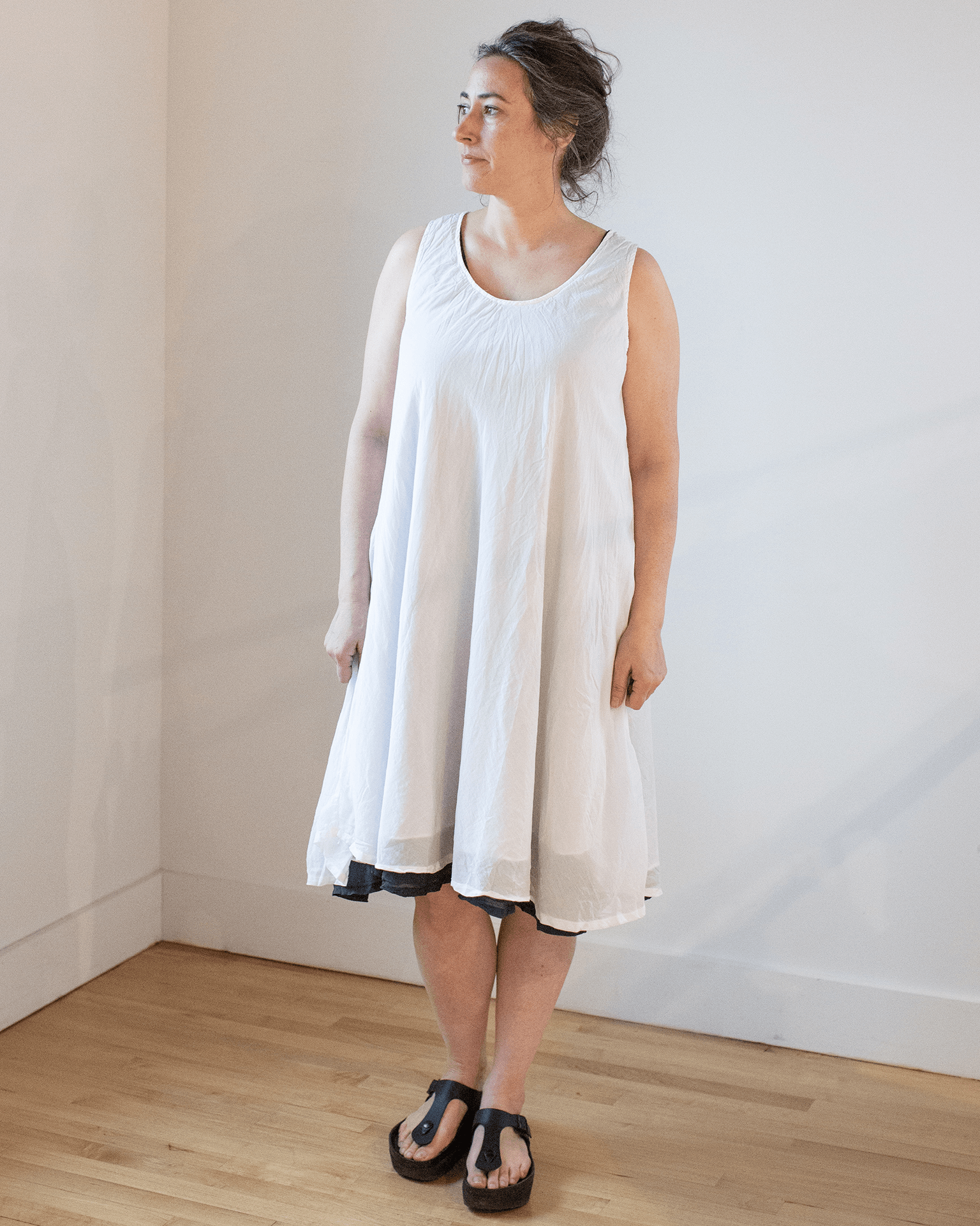 Bree Dress in White Cotton Silk