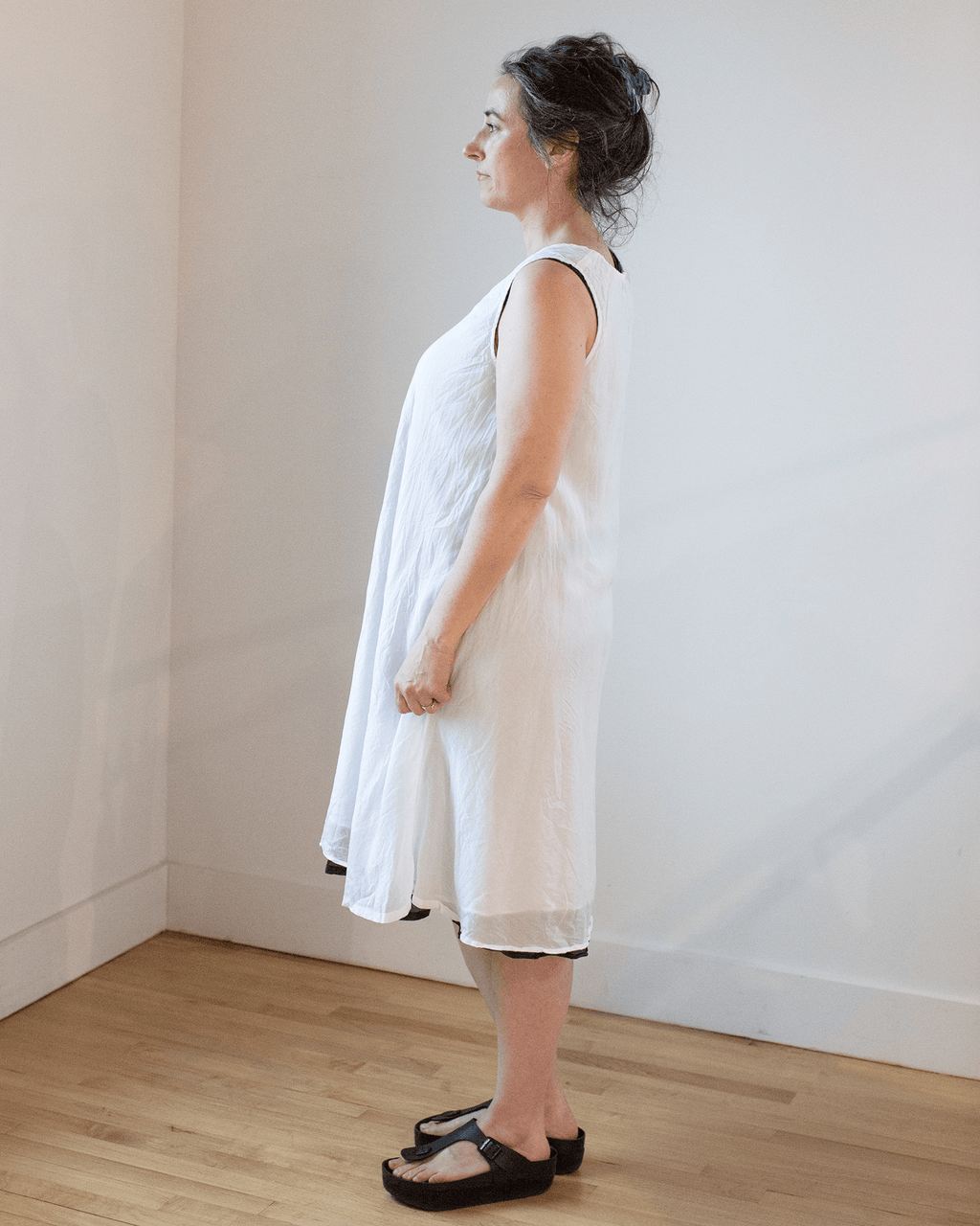 Bree Dress in White Cotton Silk