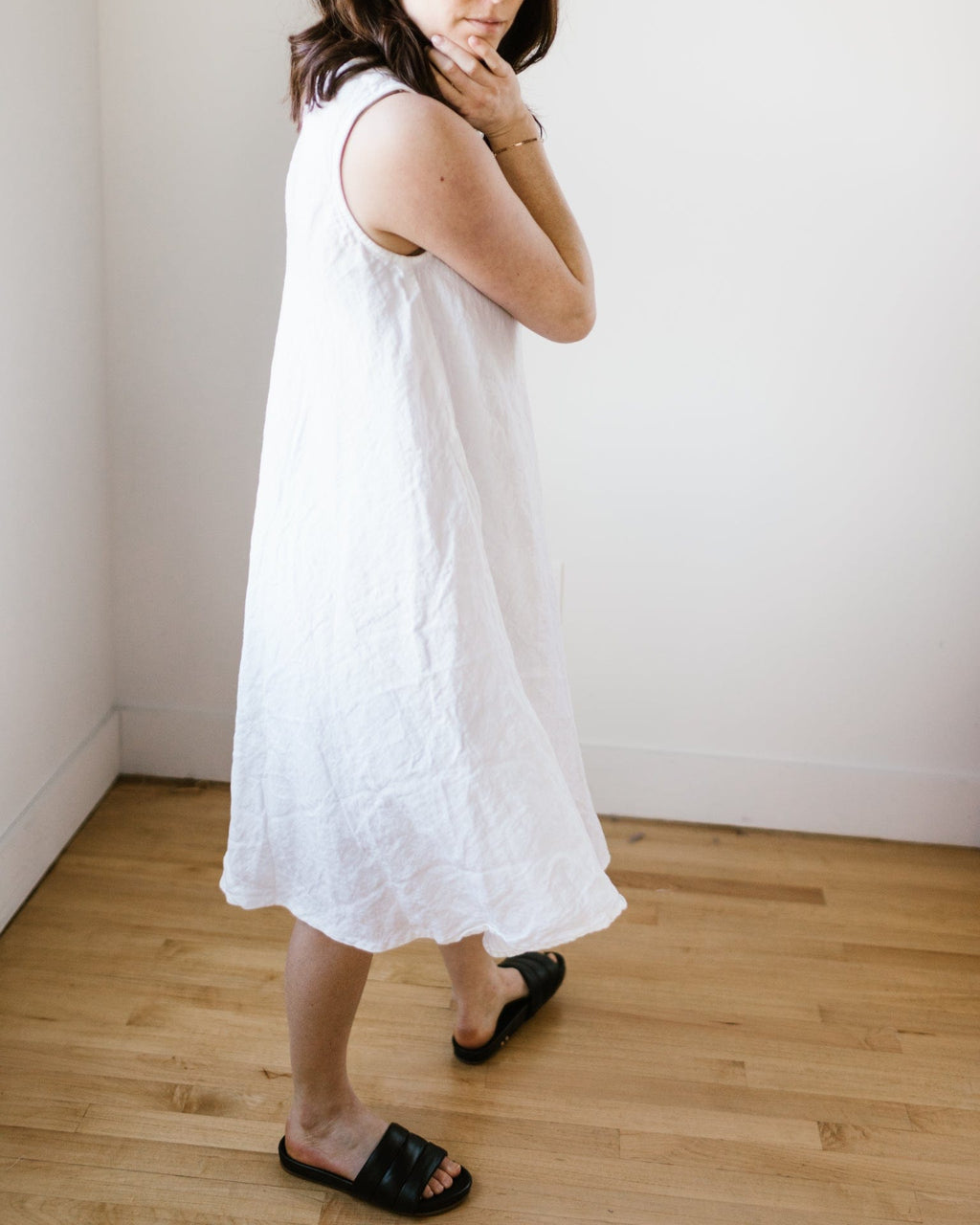 Bree Dress in White HW Linen Twill