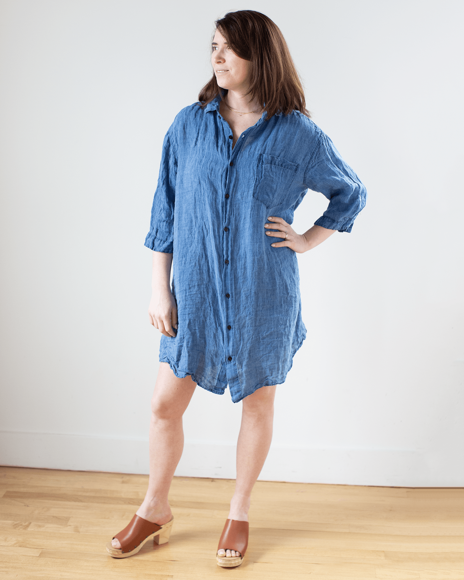 Cora Indigo Linen Dress in Bleach