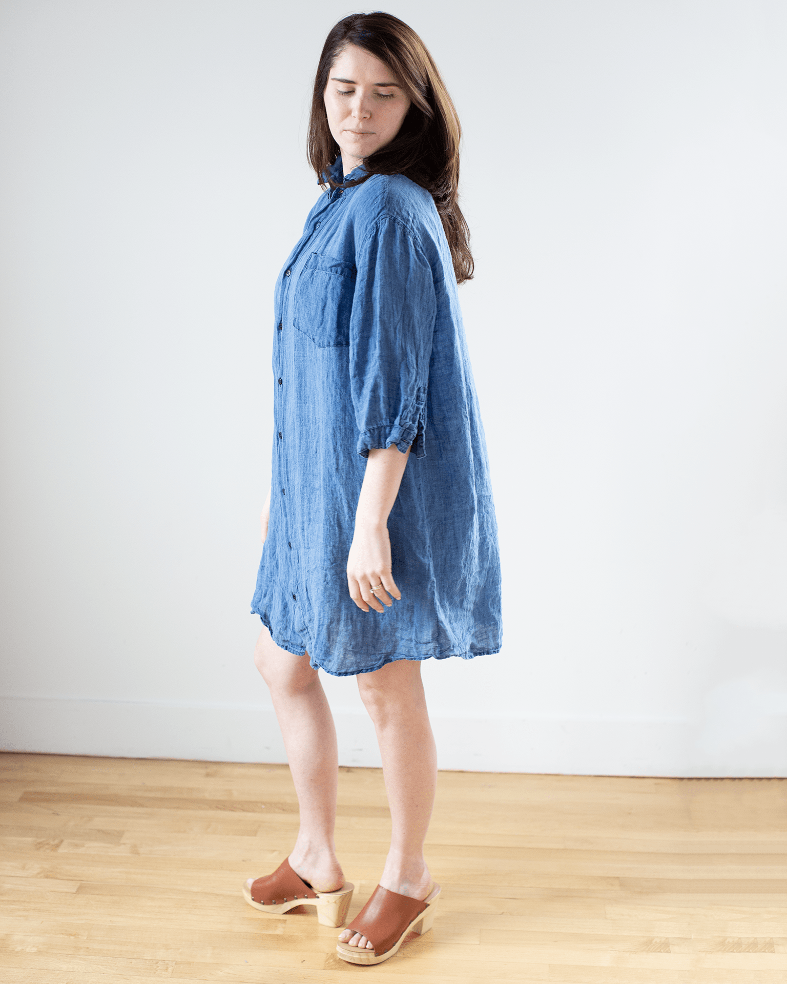 Cora Indigo Linen Dress in Bleach