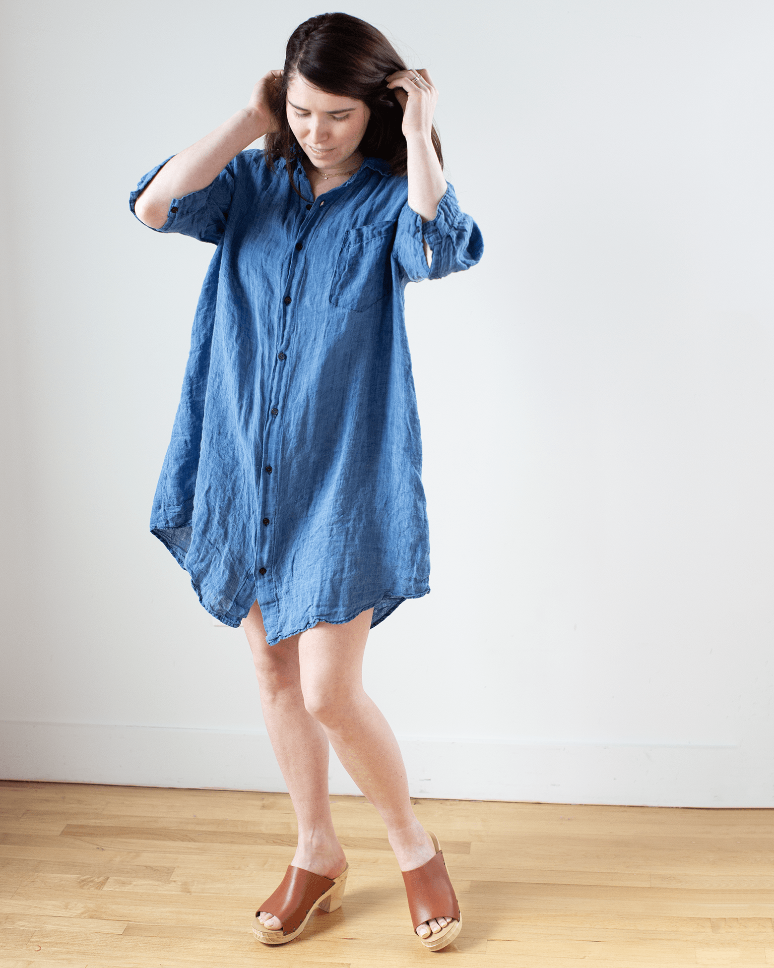Cora Indigo Linen Dress in Bleach