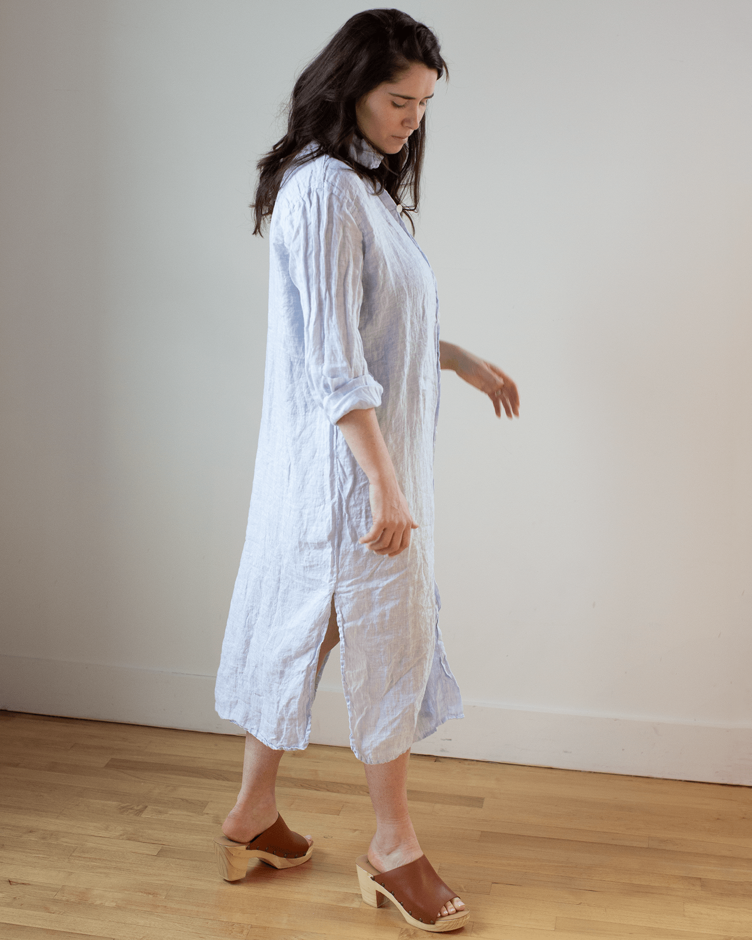 Elle Pinstripe Shirtdress w/ Large Chest Pocket in Blue & White