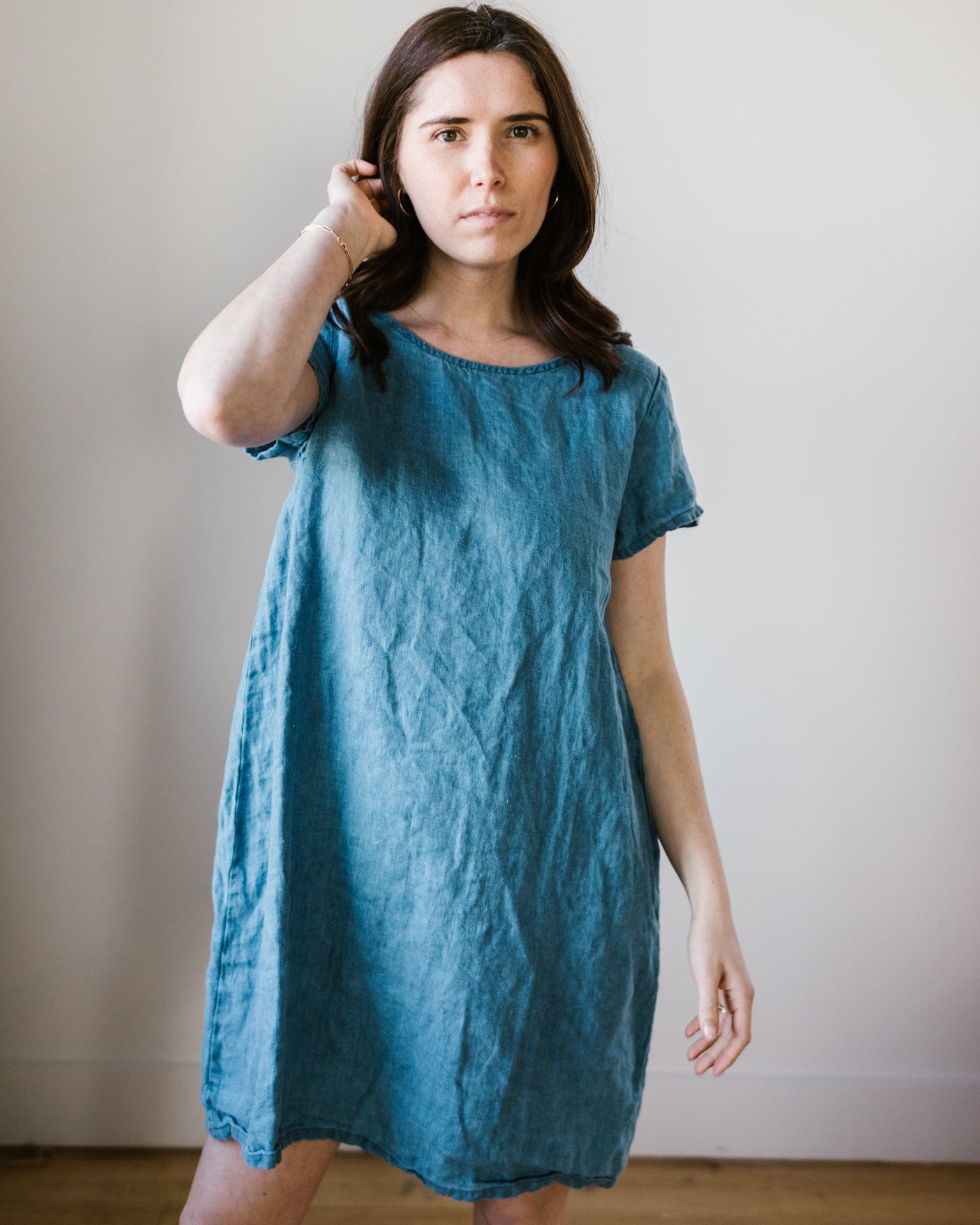 Esme Dress w/o Pockets in Bleach Indigo Twill