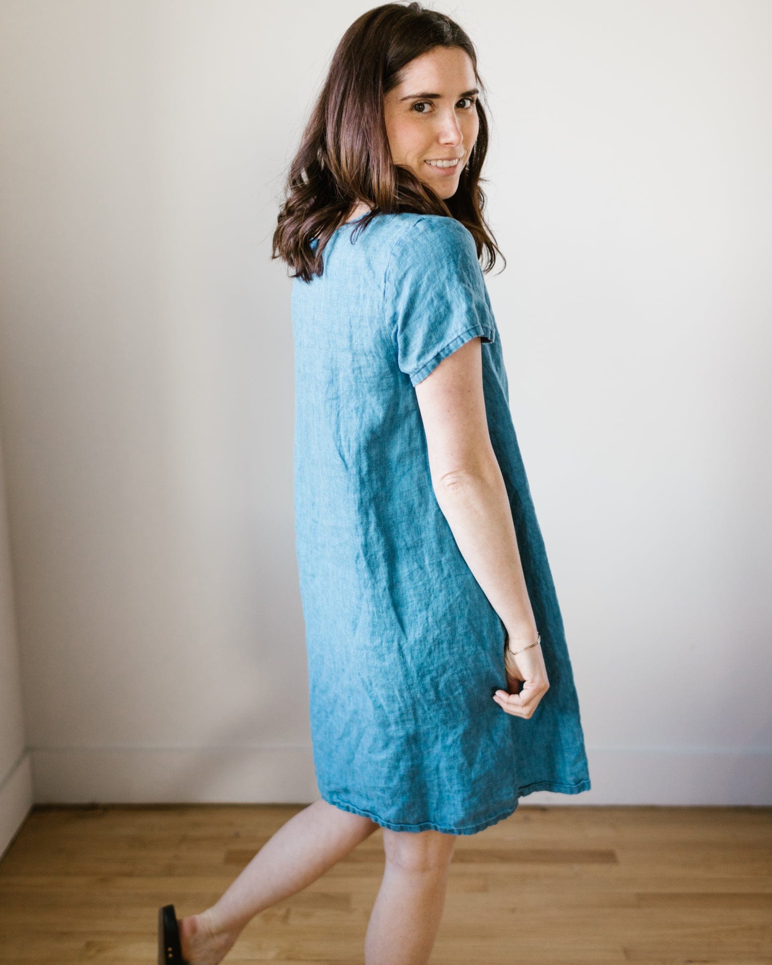 Esme Dress w/o Pockets in Bleach Indigo Twill