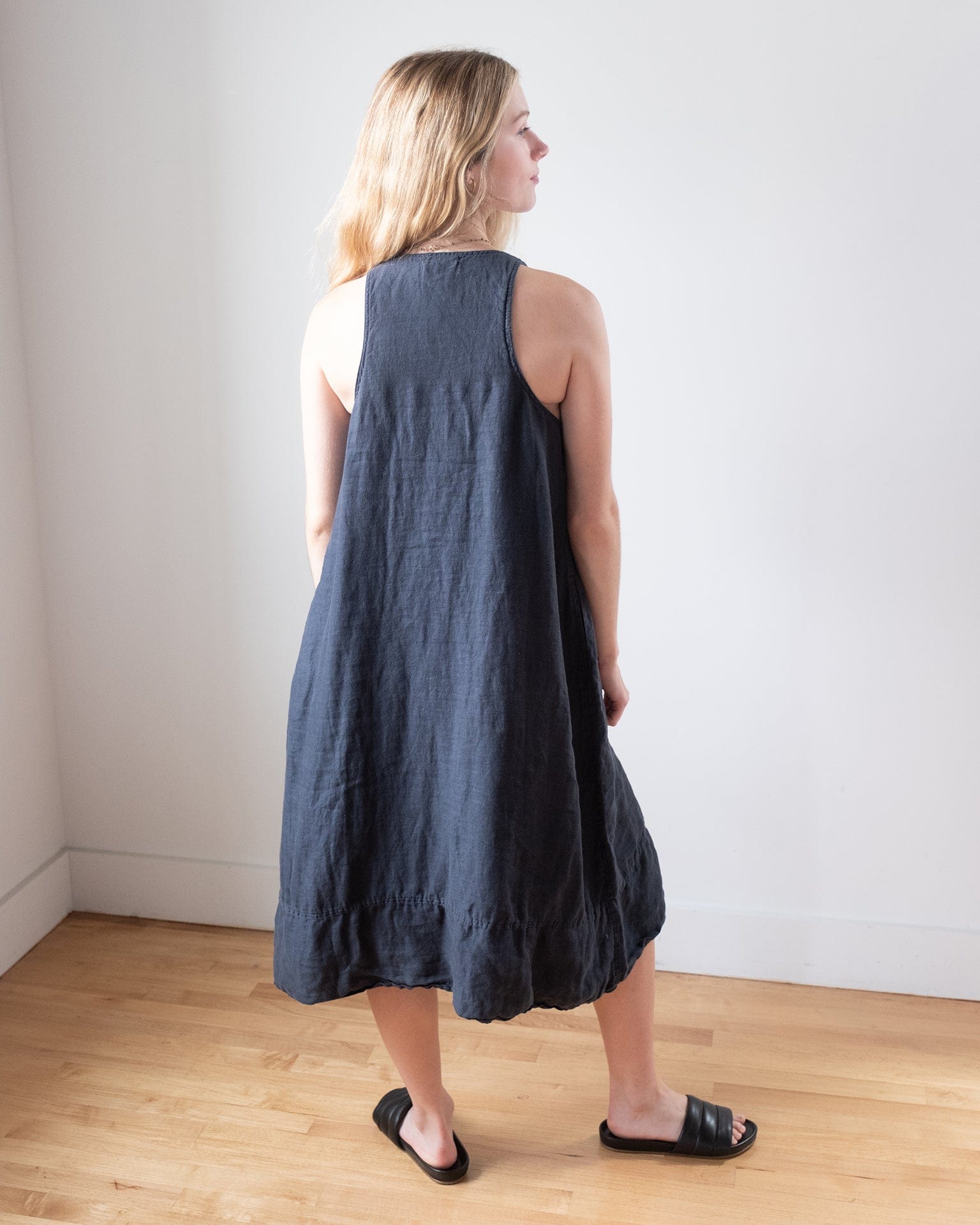 Freida Dress in Lined Ink Linen
