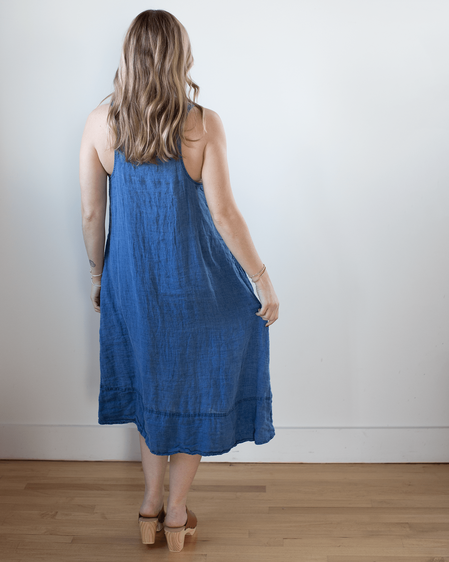 Freida Indigo Linen Dress in Bleach