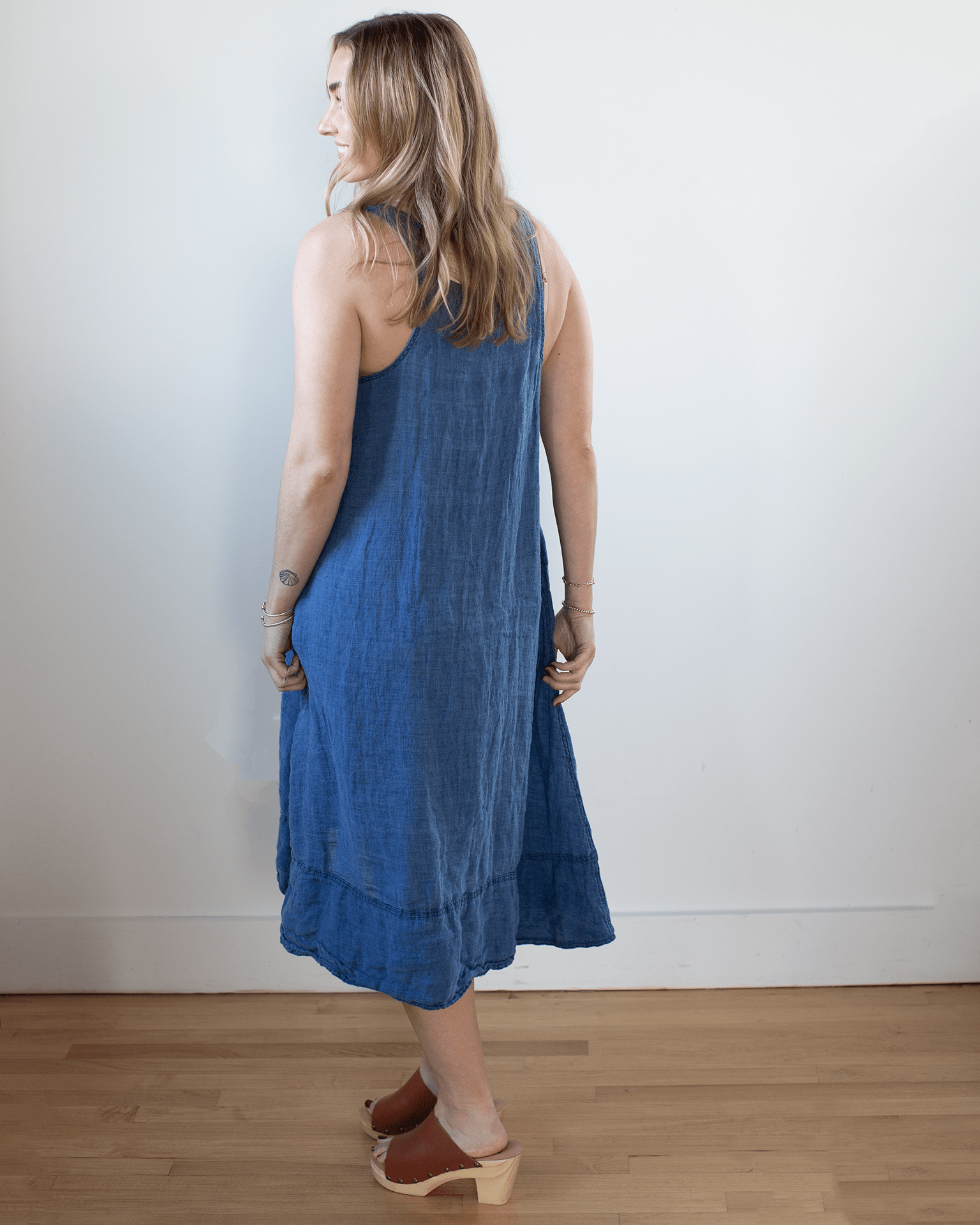 Freida Indigo Linen Dress in Bleach