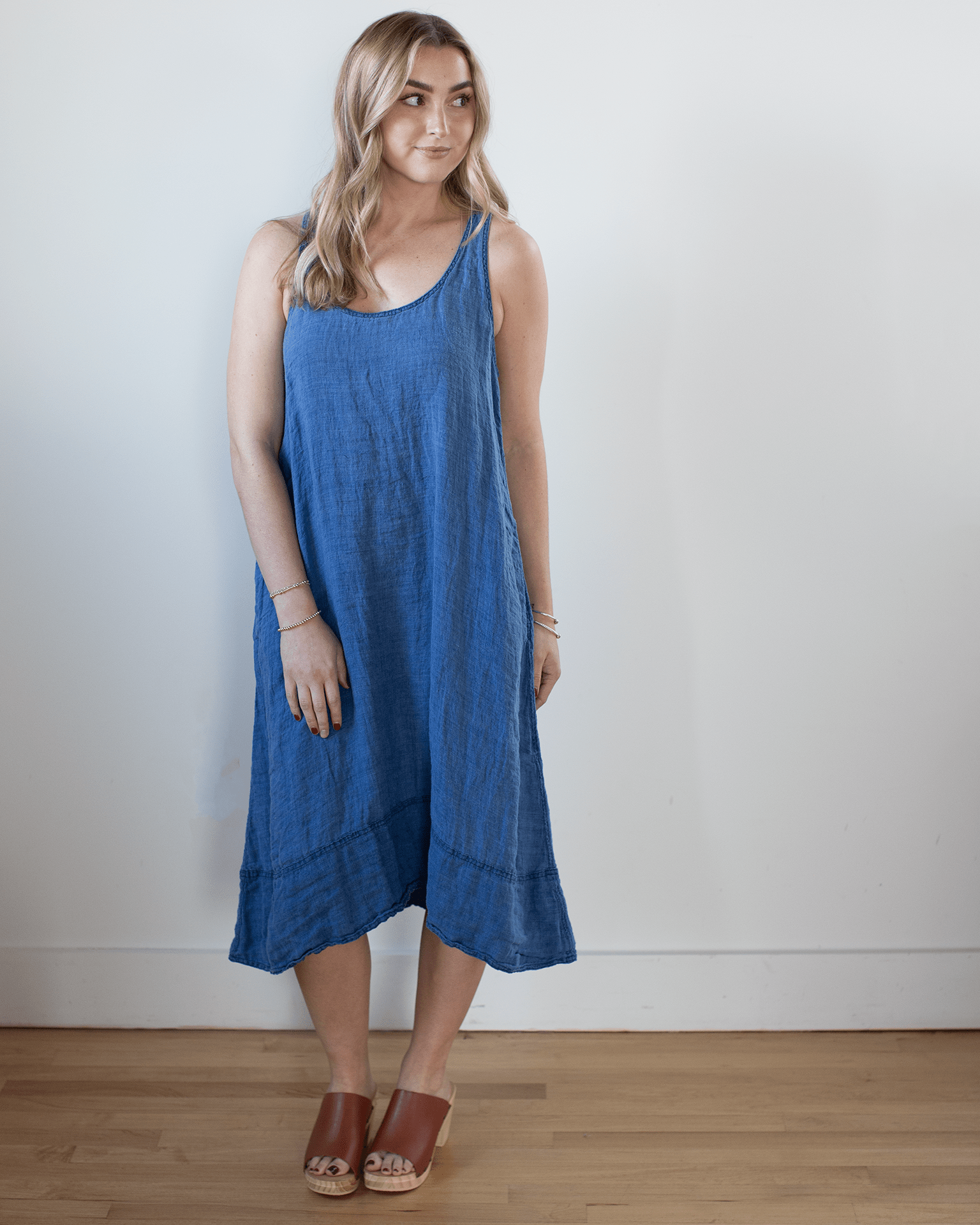 Freida Indigo Linen Dress in Bleach