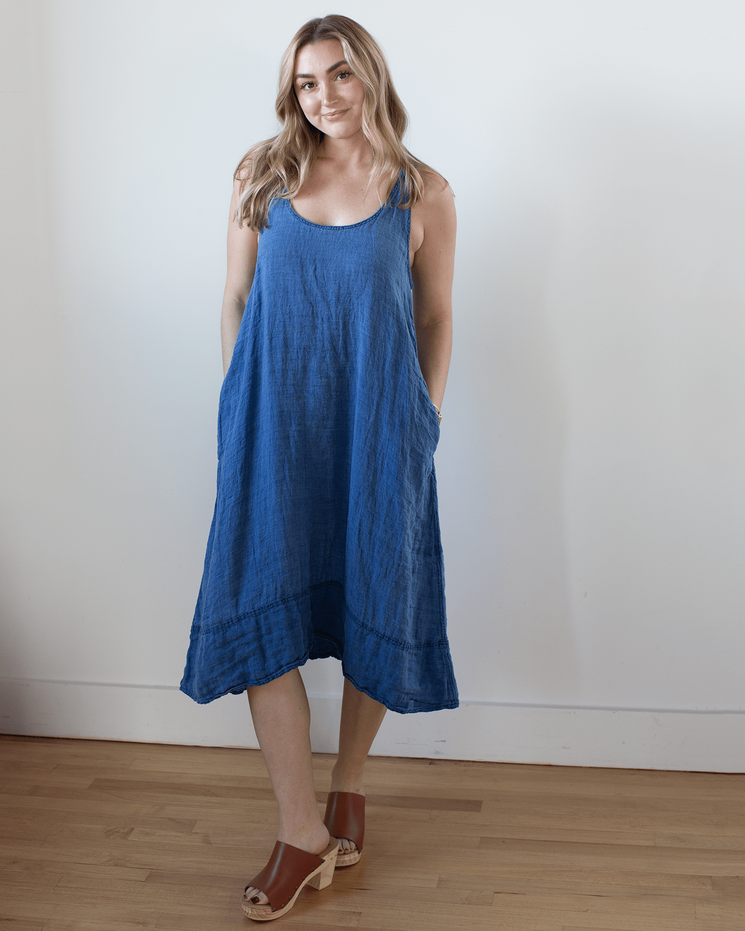 Freida Indigo Linen Dress in Bleach