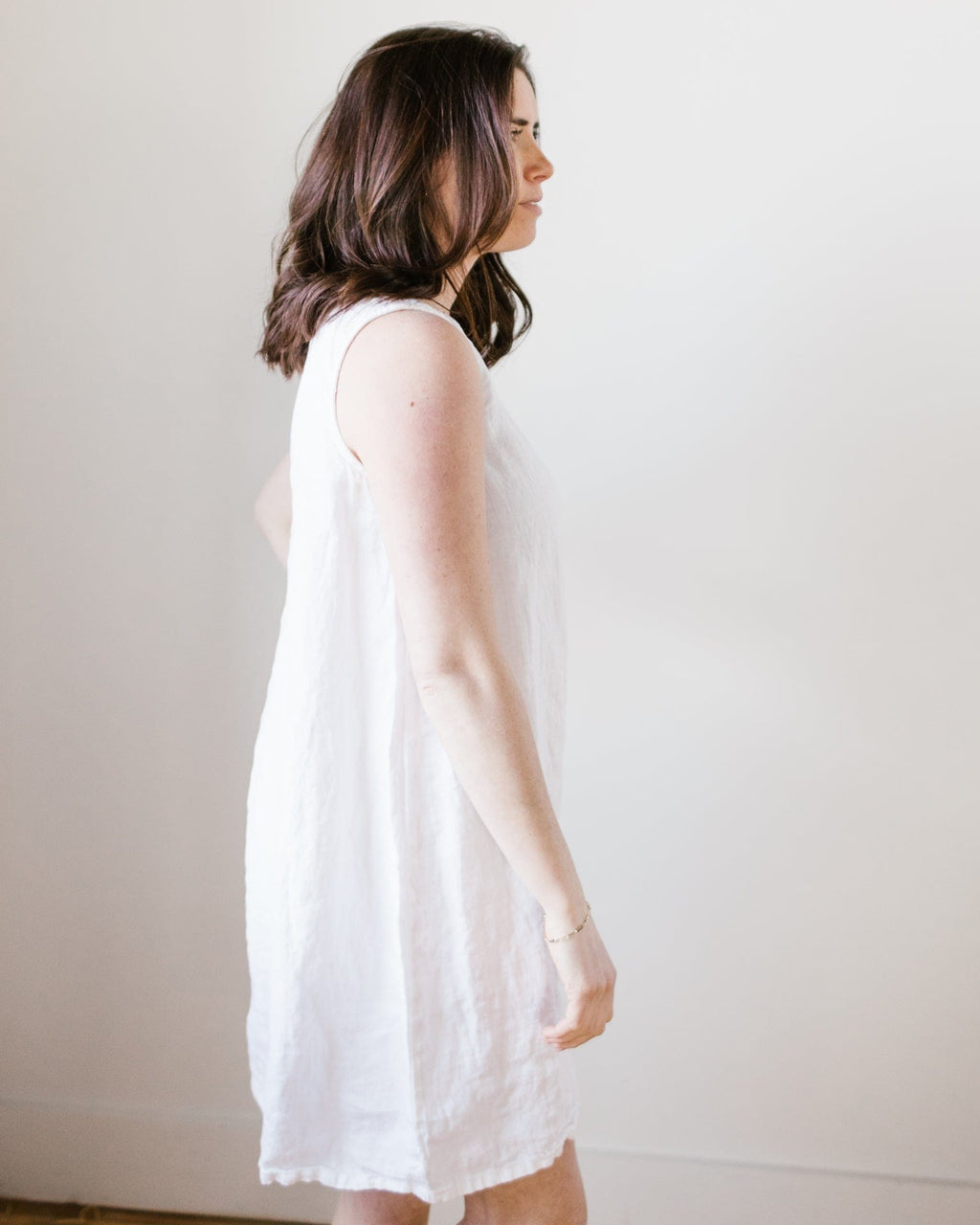 Jess Dress in White HW Linen Twill