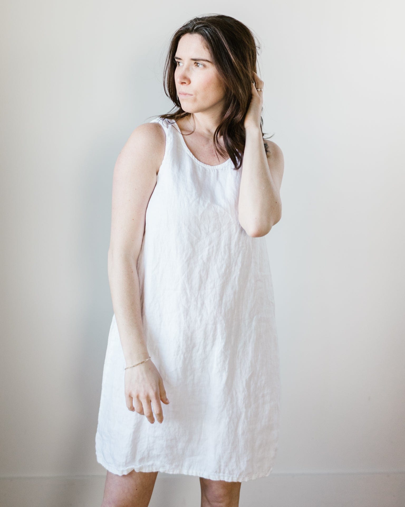 Jess Dress in White HW Linen Twill