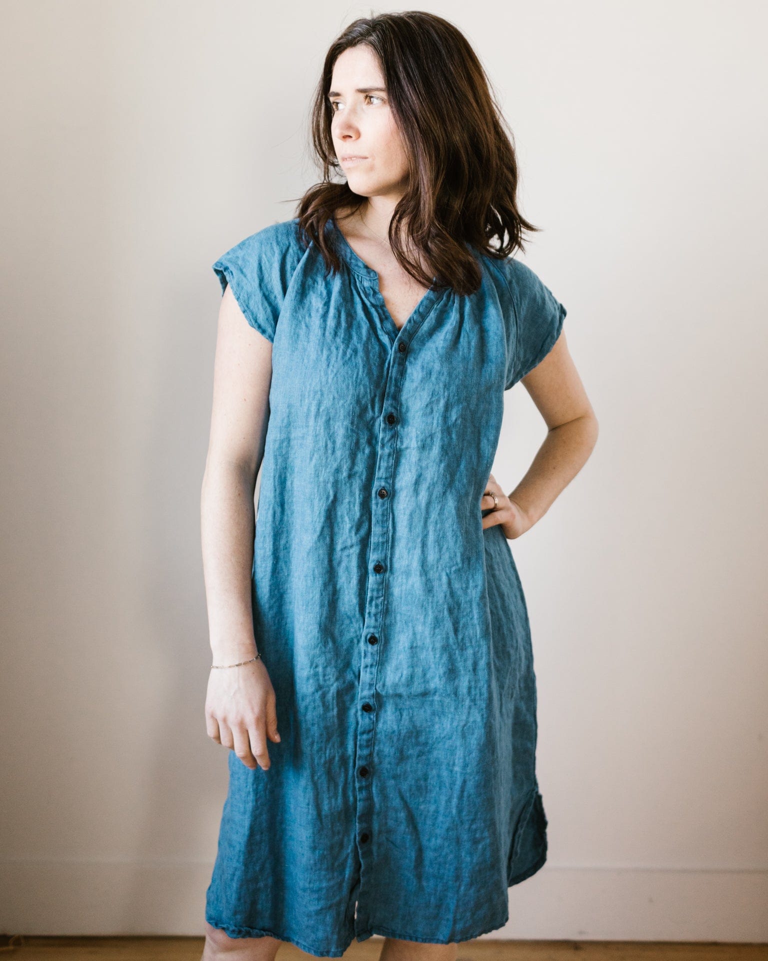 Lucy Dress w/o Pockets in Bleach Indigo Twill