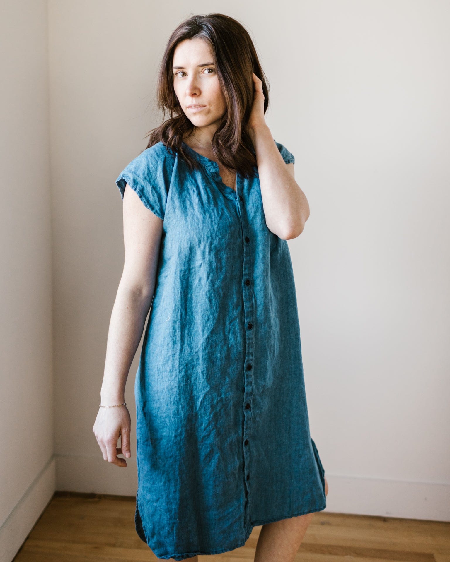 Lucy Dress w/o Pockets in Bleach Indigo Twill