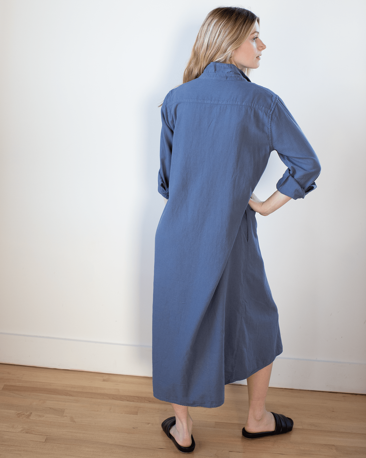 Maxi Shirtdress in Midnight Textured Cotton