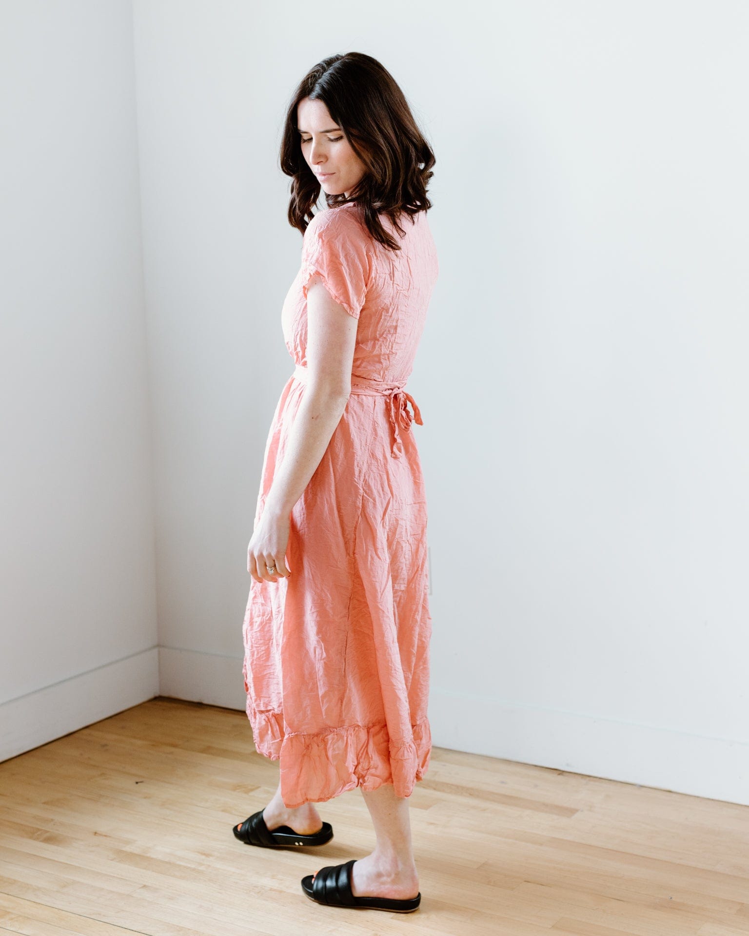 Mirabelle Wrap Dress w/ Slip in Guava Cotton Silk