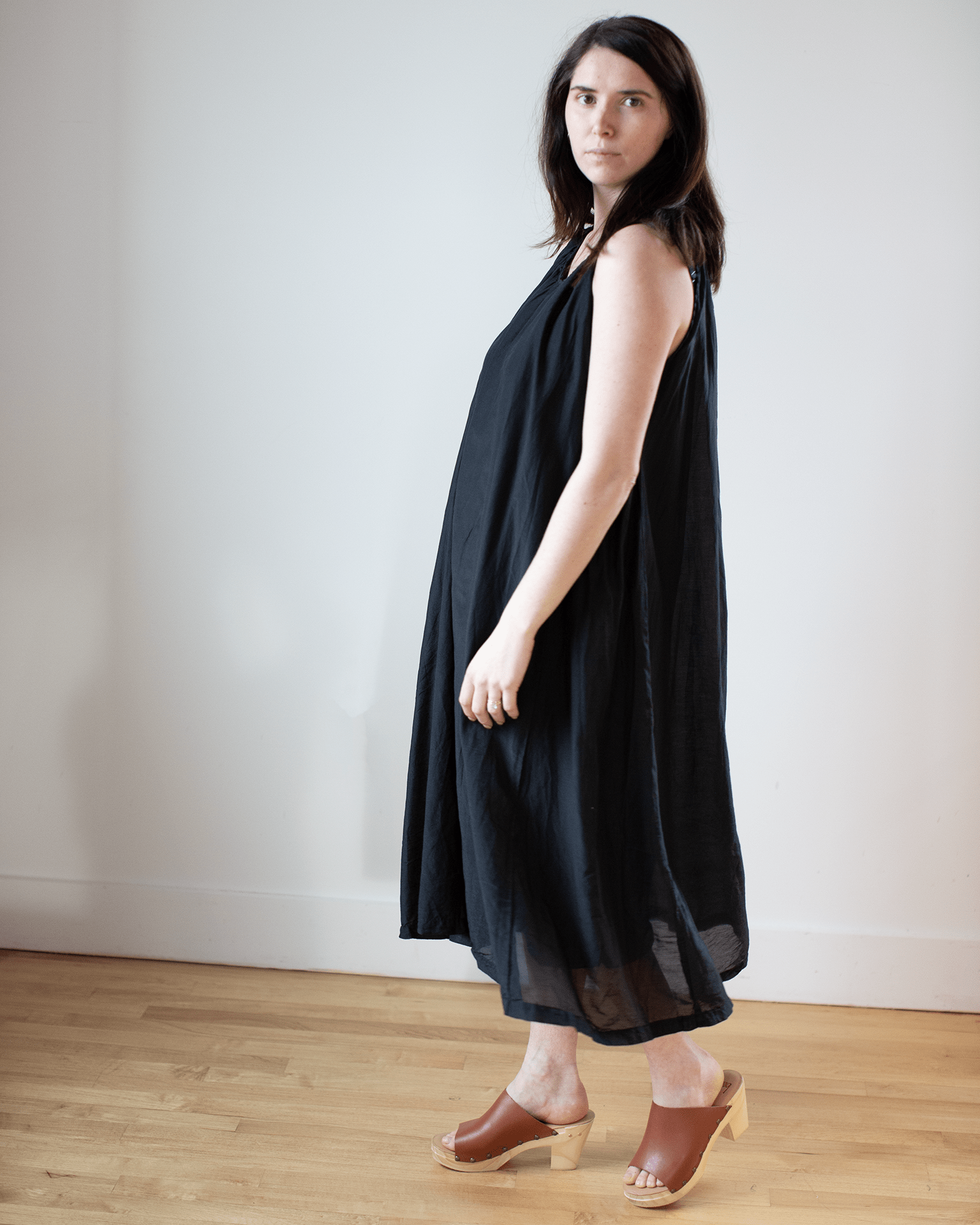 Sia Dress in Black Cotton Silk