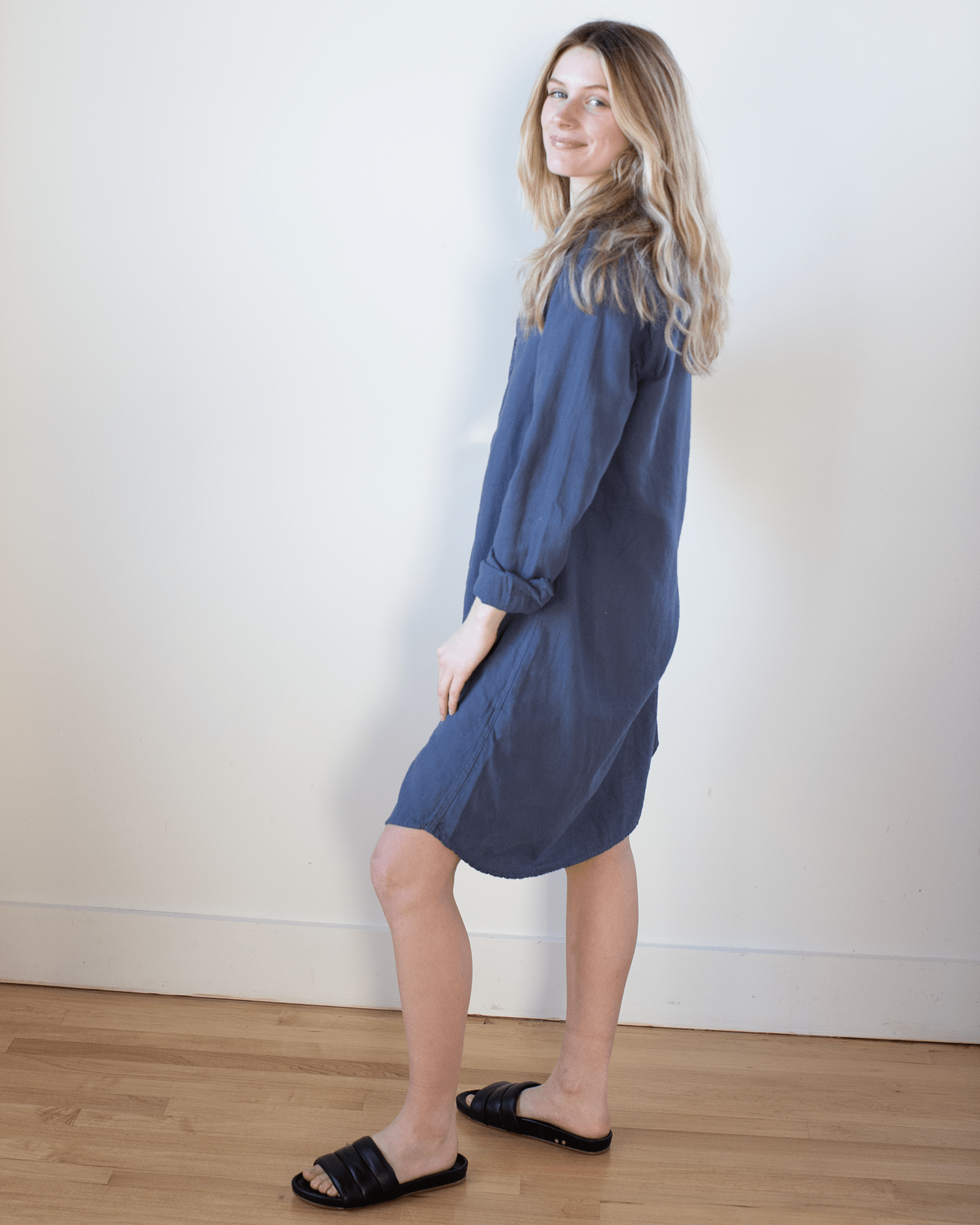 Tamsin Shirtdress - Textured Cotton in Midnight