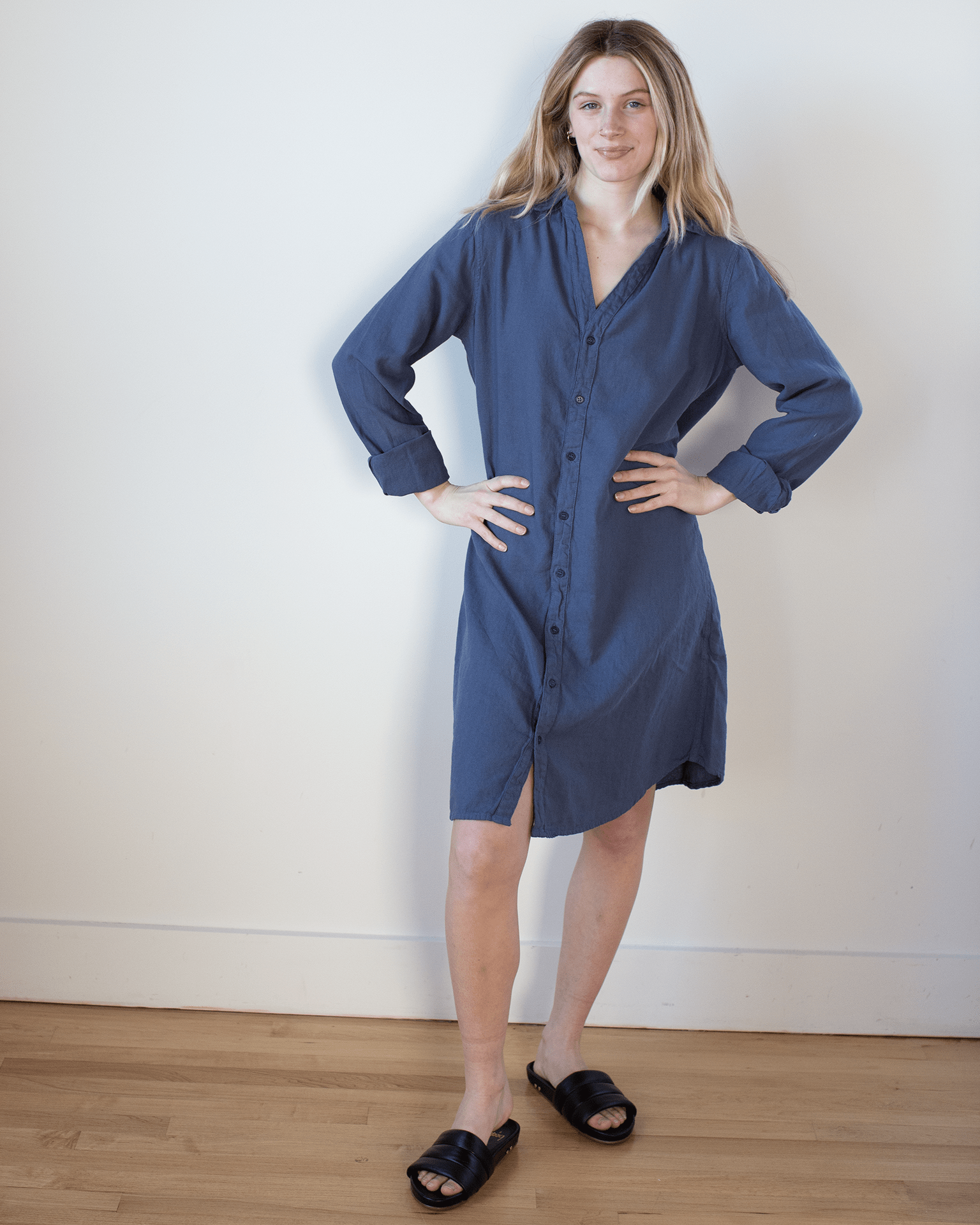 Tamsin Shirtdress - Textured Cotton in Midnight