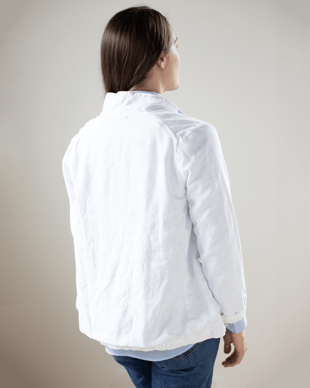 Two Pocket Textured Cotton Jacket in White