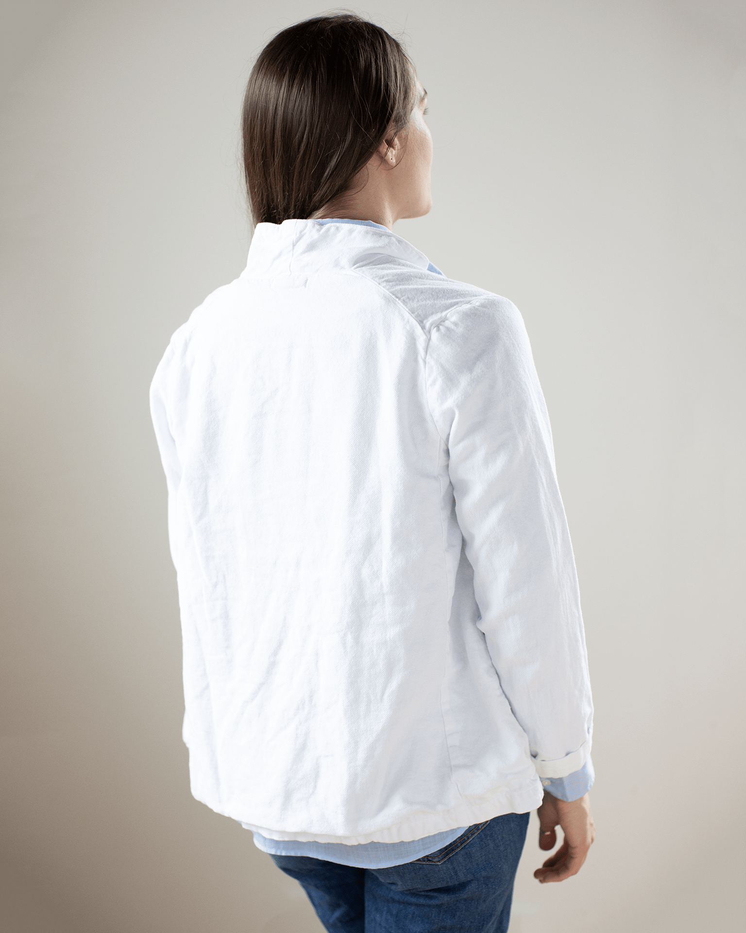 Two Pocket Textured Cotton Jacket in White