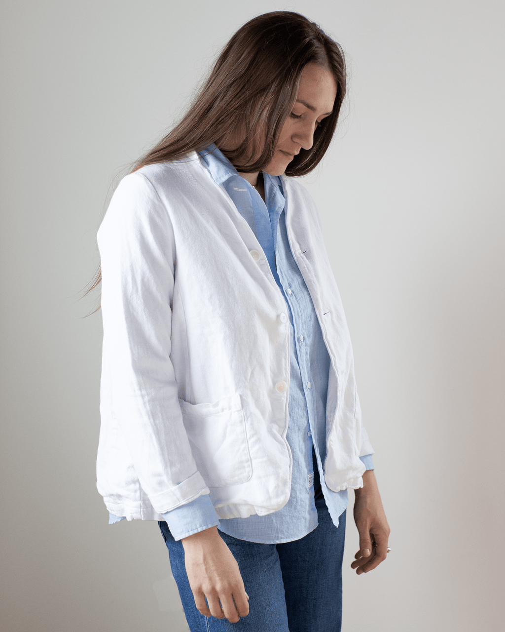 Two Pocket Textured Cotton Jacket in White