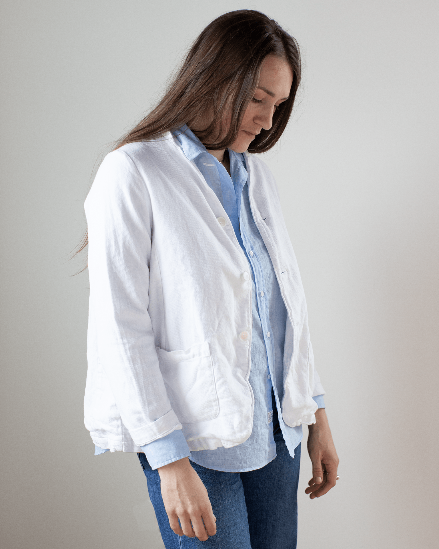 Two Pocket Textured Cotton Jacket in White