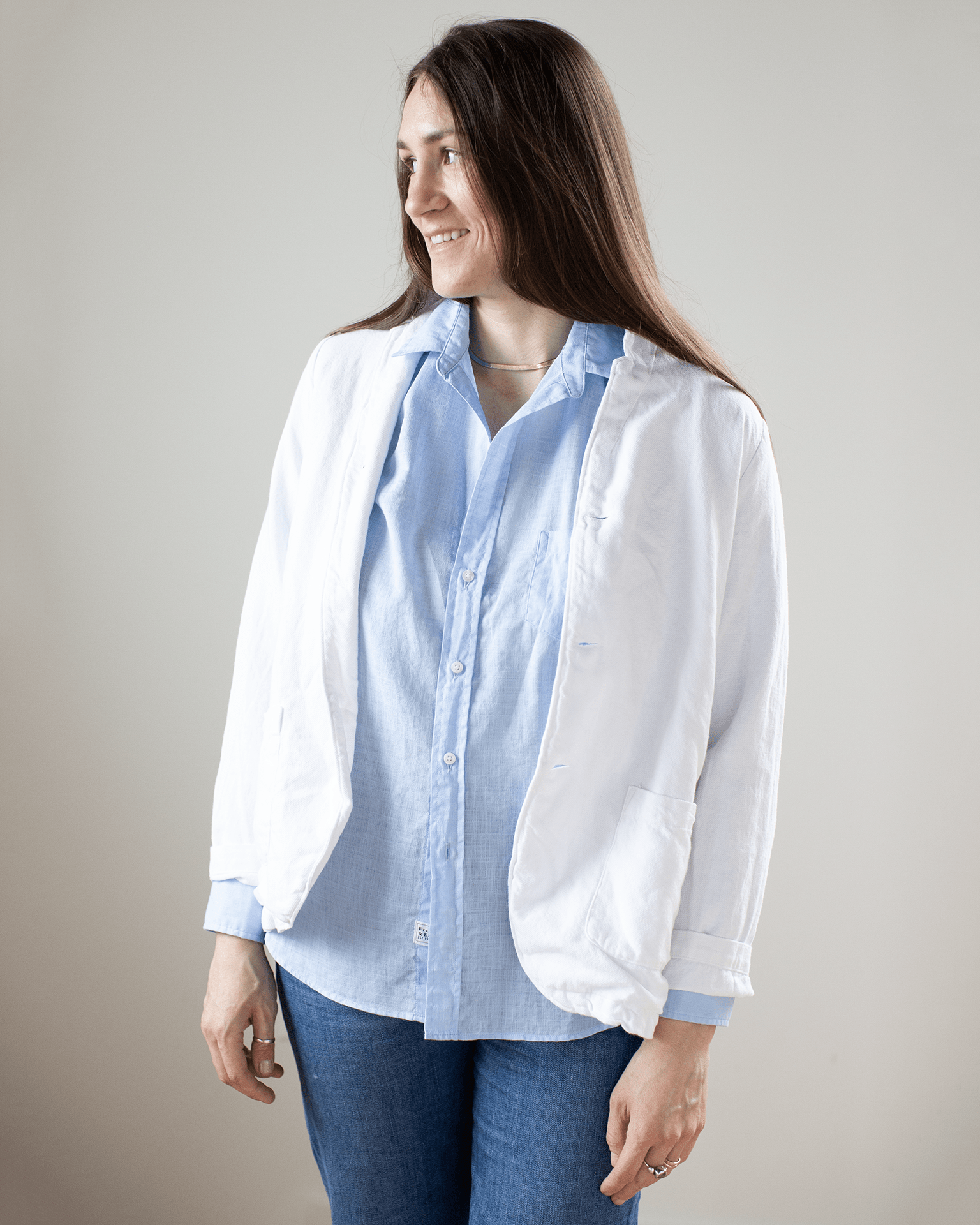 Two Pocket Textured Cotton Jacket in White