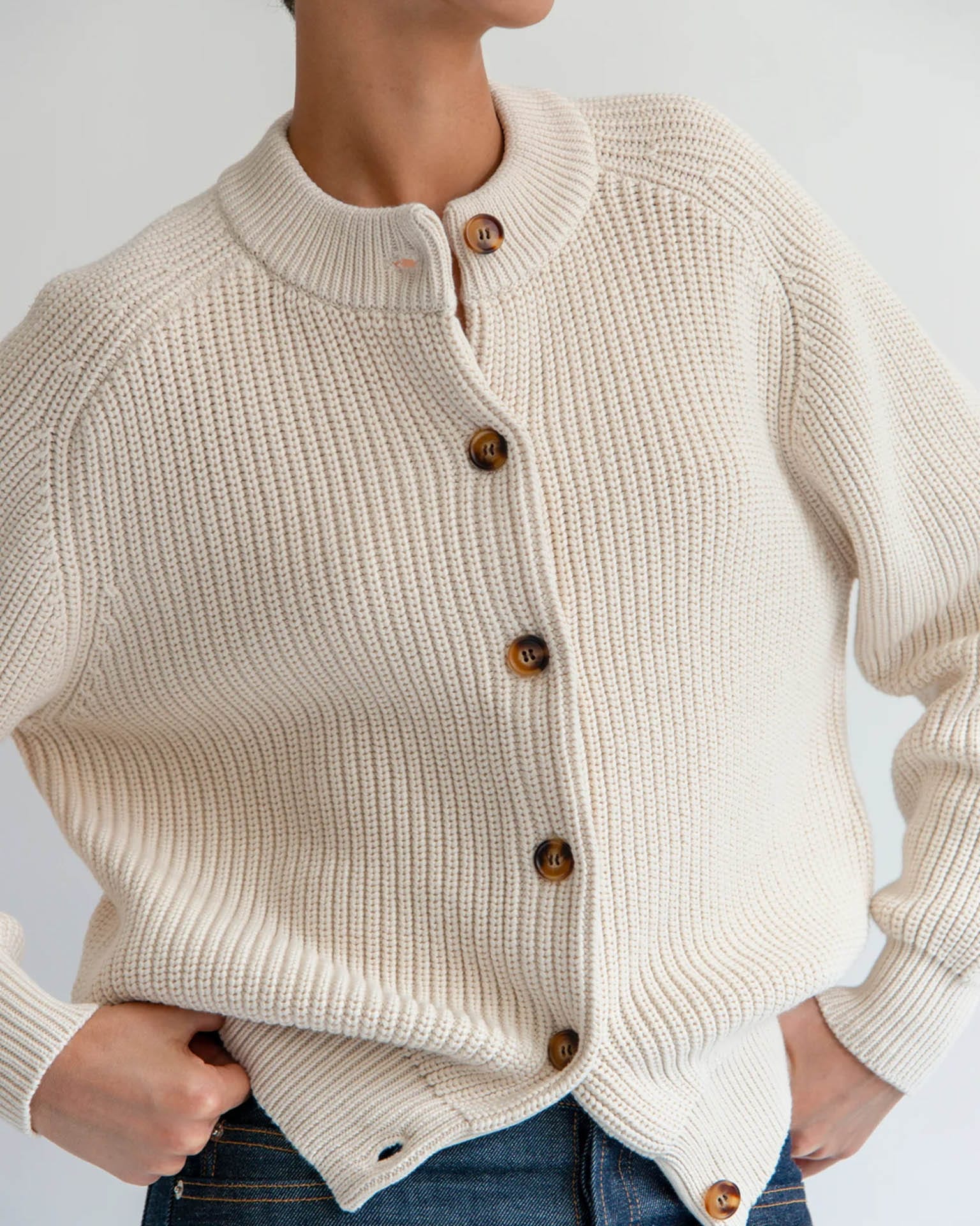 Audrey Organic Cotton Cardigan in Natural