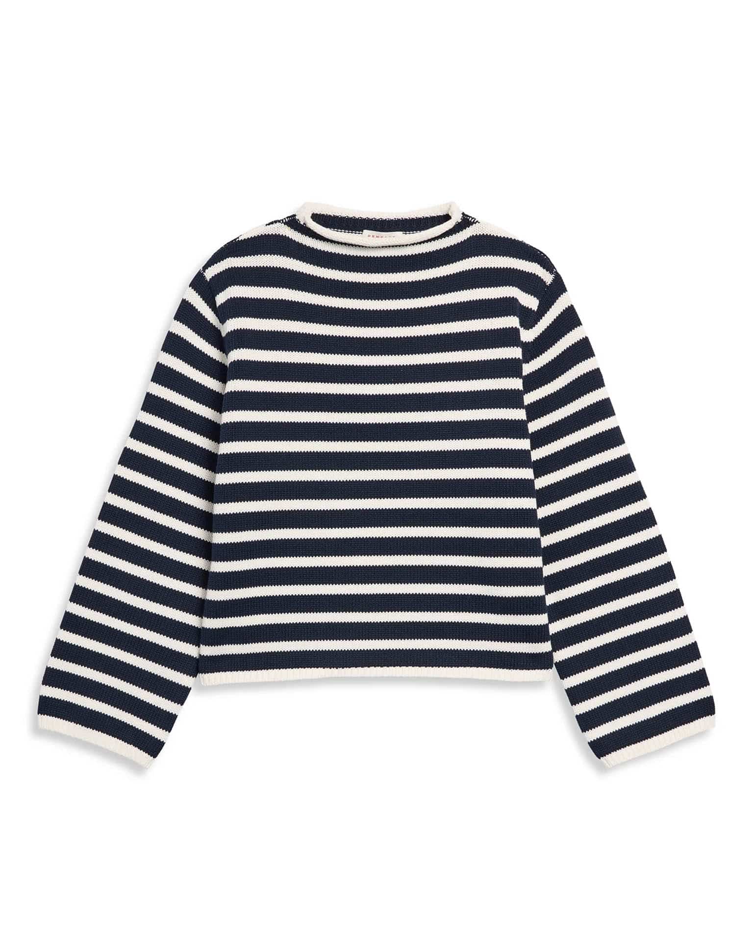 Dylan Stripe Cotton Sweater in Off White/Navy