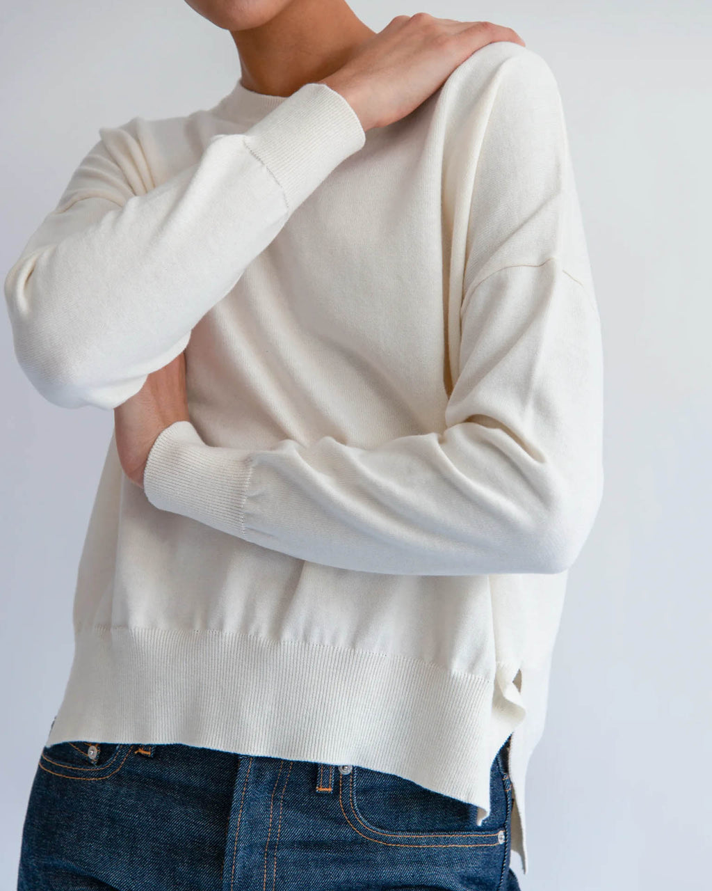 Elle Cotton Cashmere Sweater in Off White
