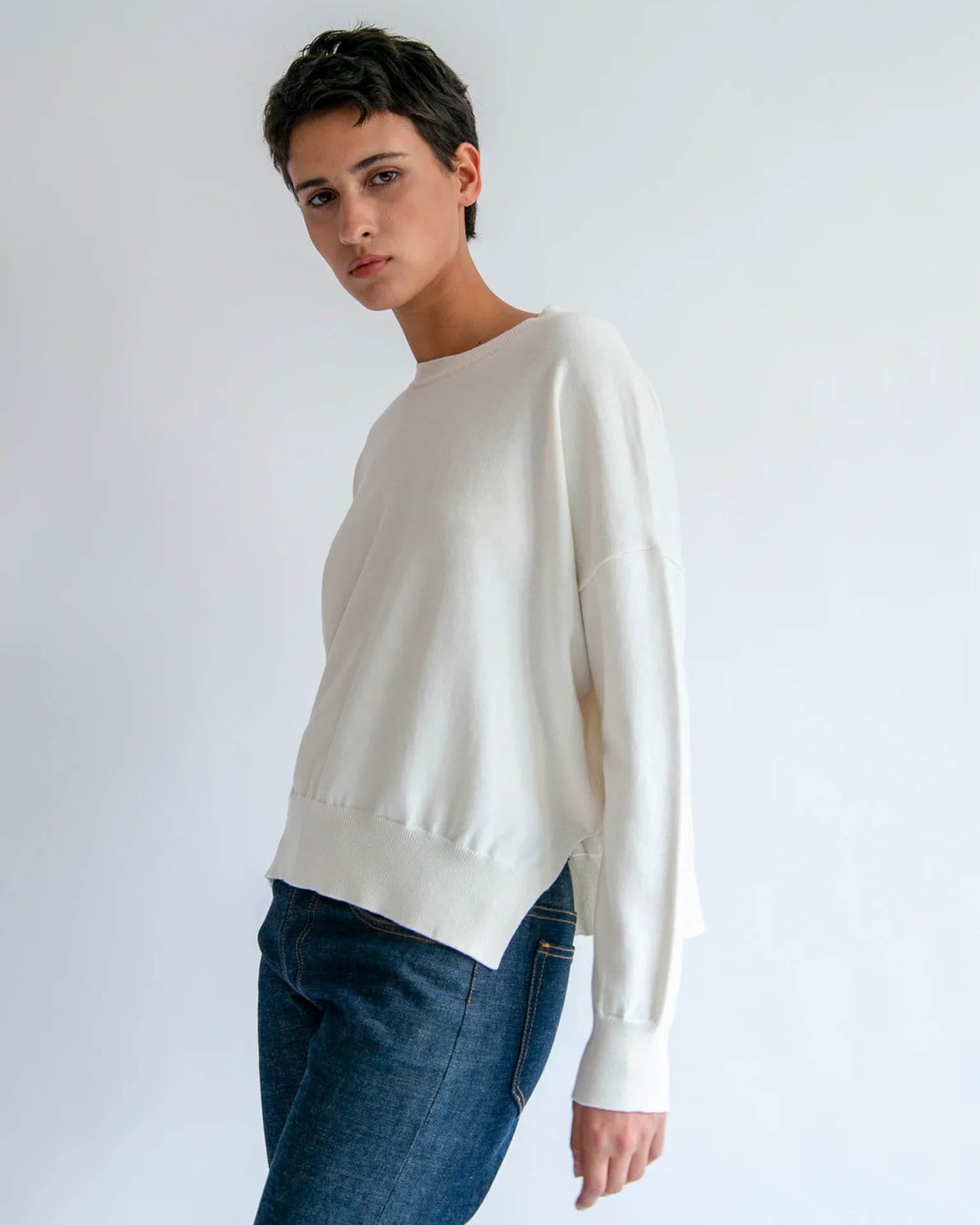 Elle Cotton Cashmere Sweater in Off White