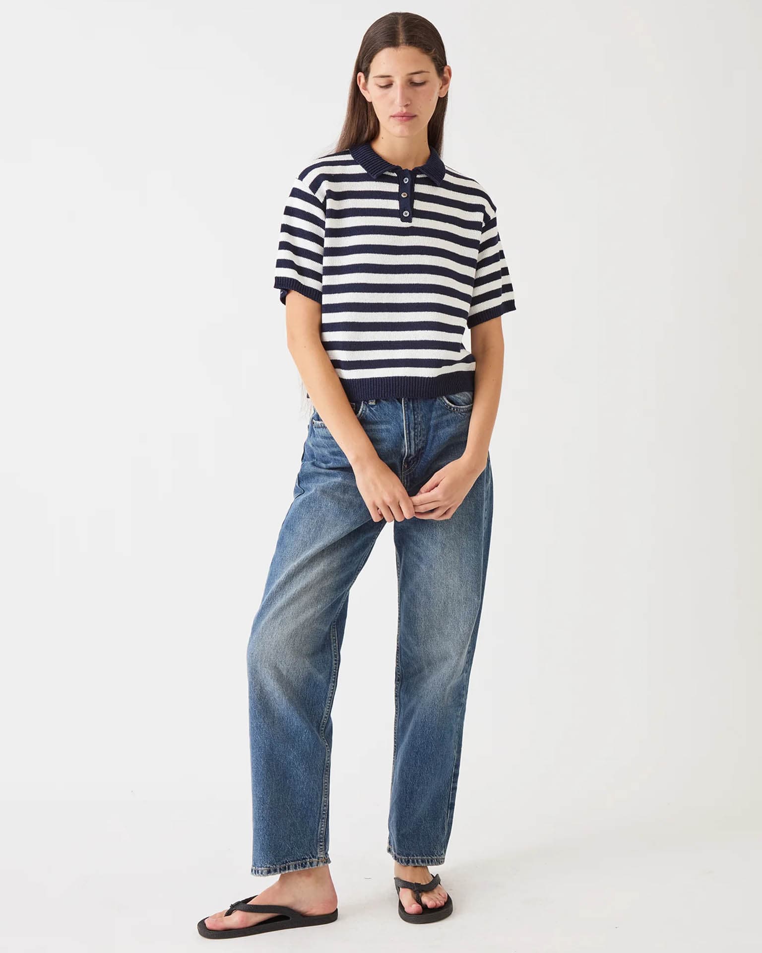 Luka Stripe Cotton Top in Off White/Navy