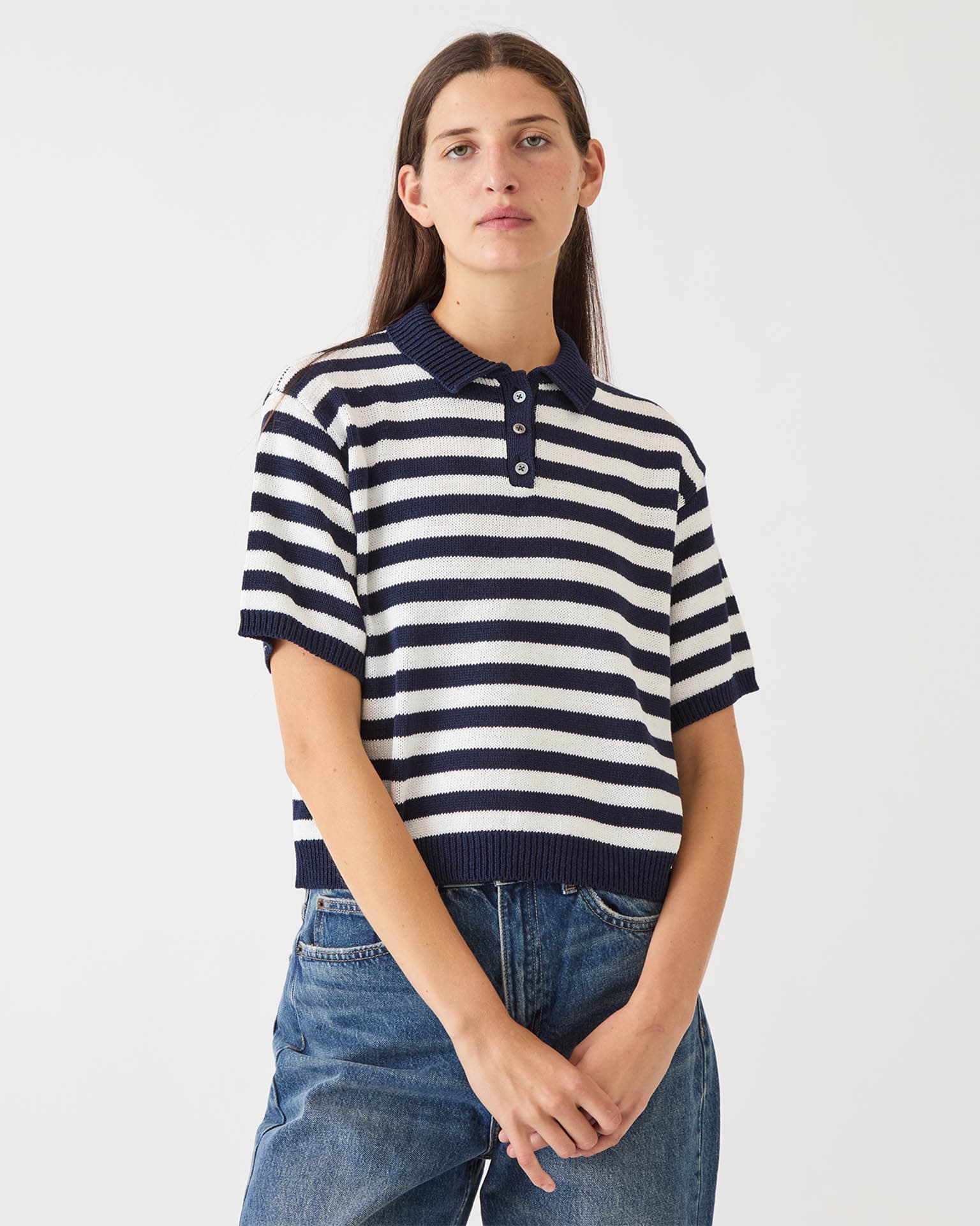 Luka Stripe Cotton Top in Off White/Navy