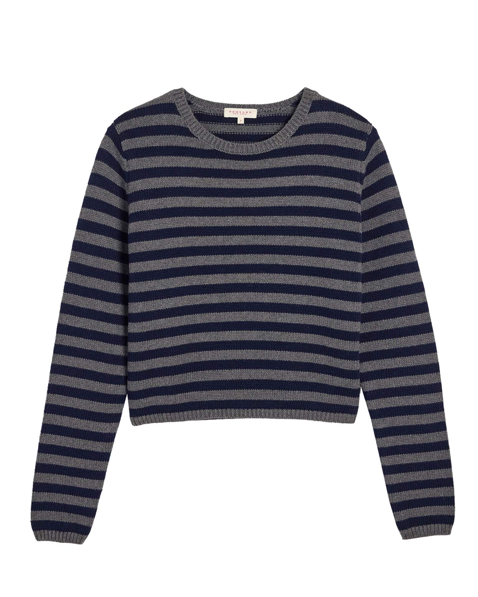 Melina Stripe Cotton Cashmere Sweater in Dark Heather Grey/Navy