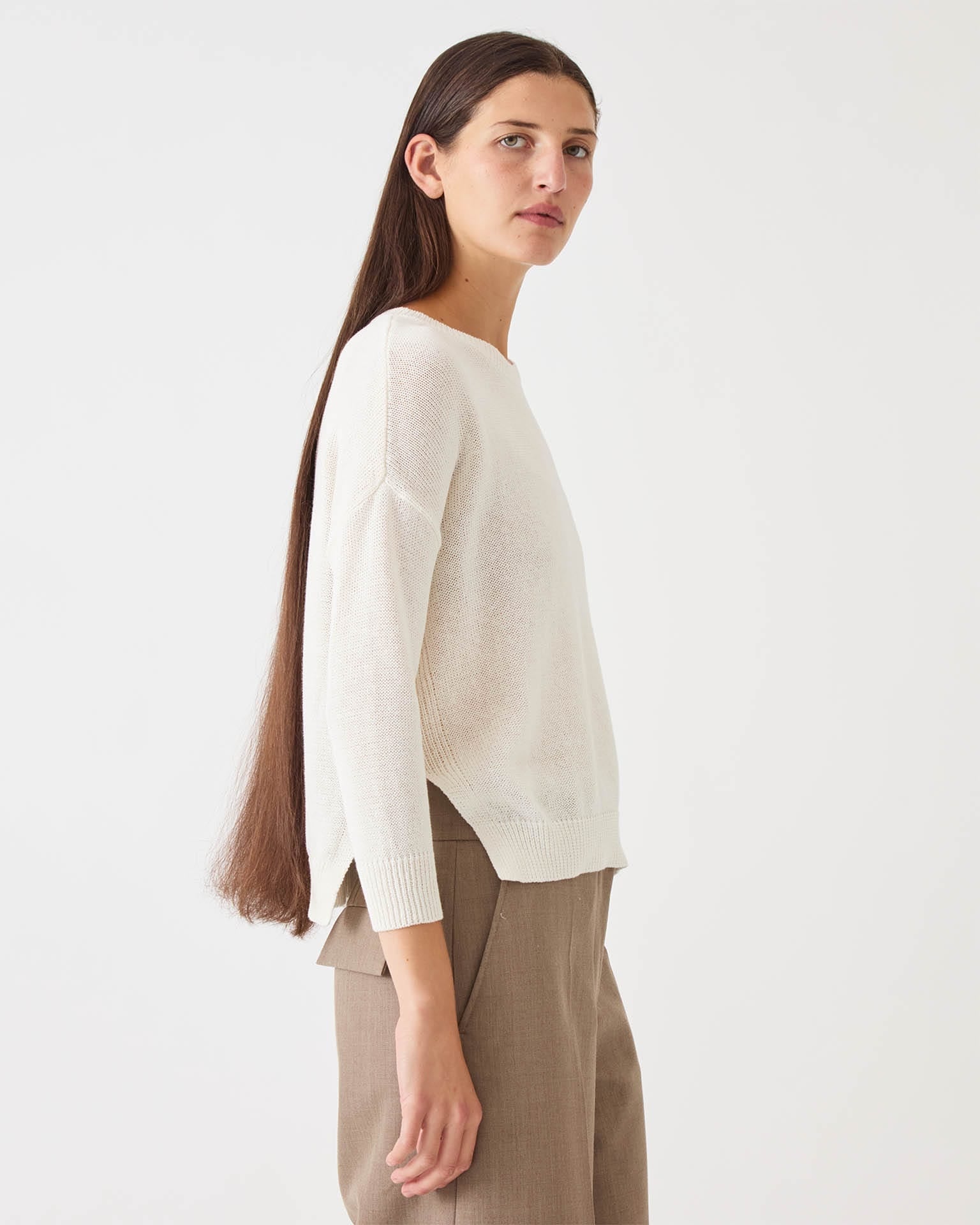 Nadin Cotton Linen Sweater in Off White