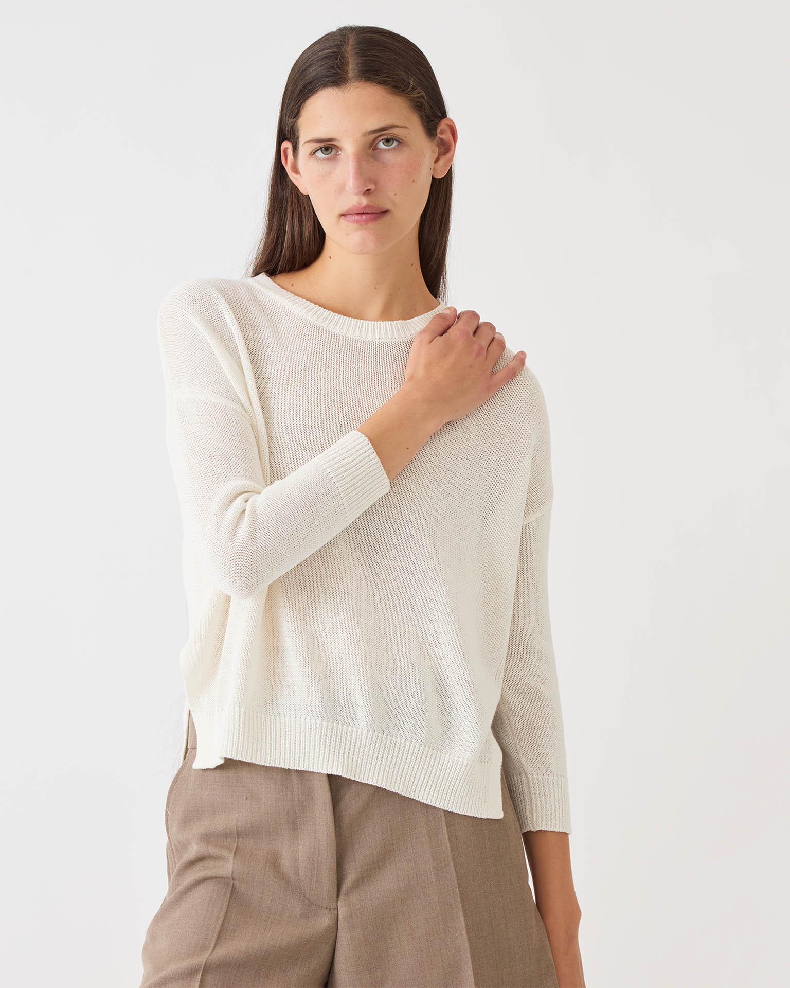 Nadin Cotton Linen Sweater in Off White