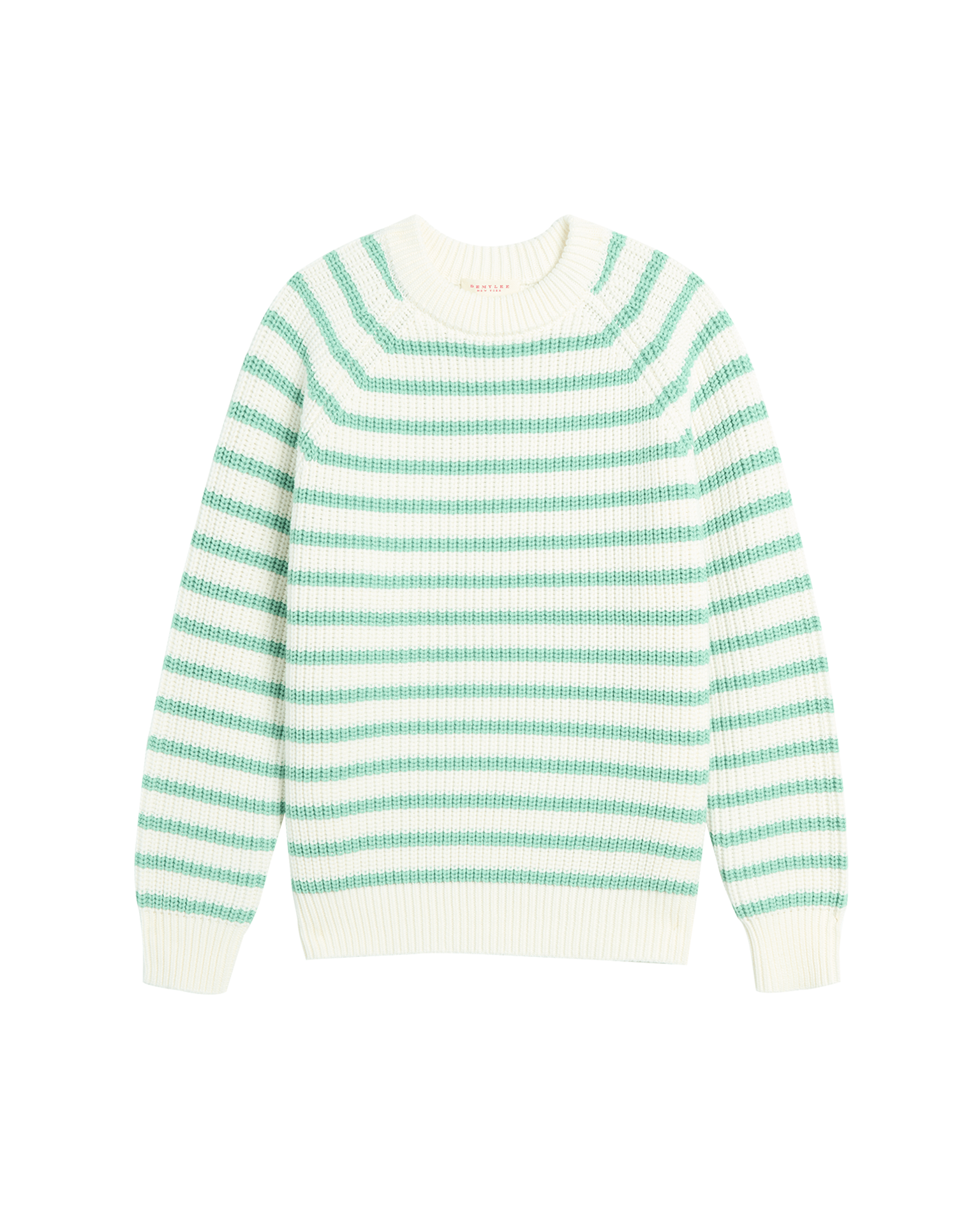 Phoebe Stripe Cotton Sweater in Off White/Spearmint