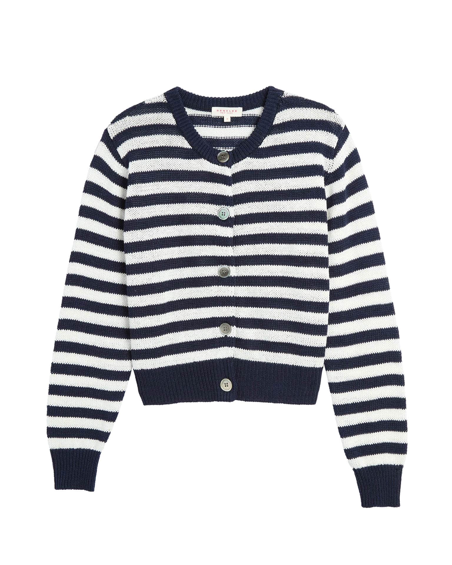 Savannah Stripe Cotton Cardigan in Navy/Off White