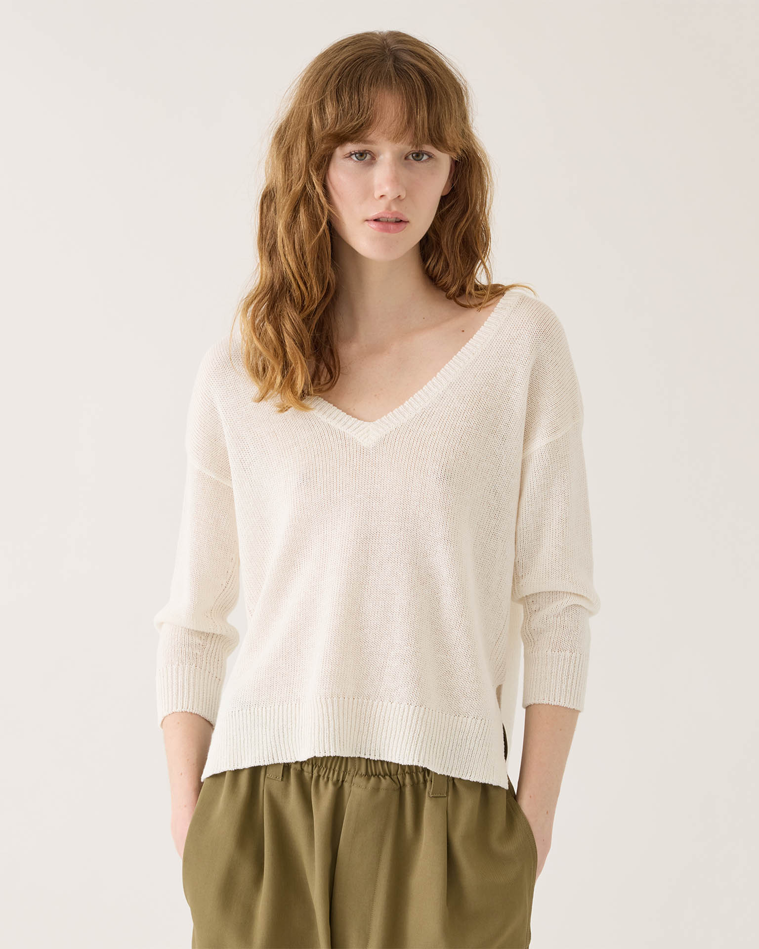 Sunny Cotton Linen Sweater in Off White