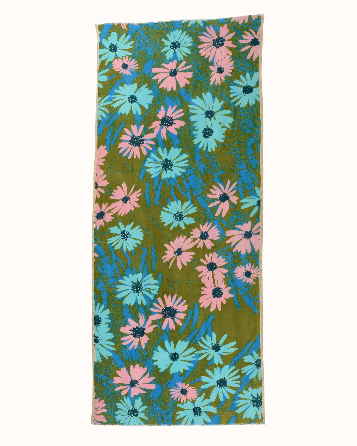 100% Cttn Daisies Scarf in Olive Green