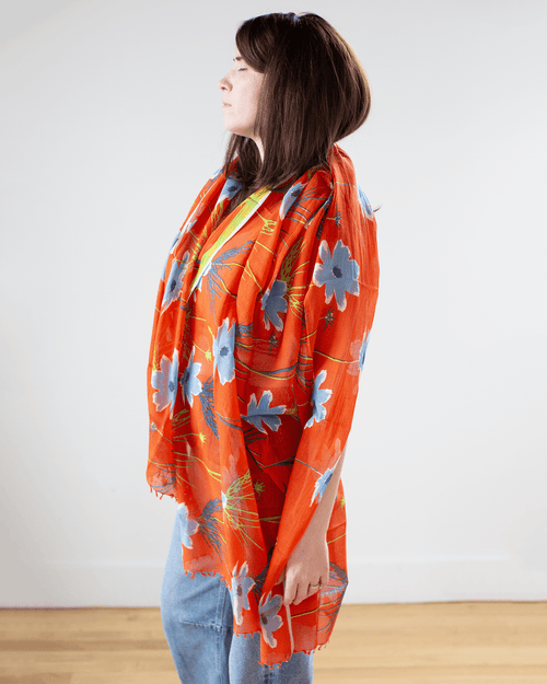 100% Cttn Floral Scarf in Fiesta
