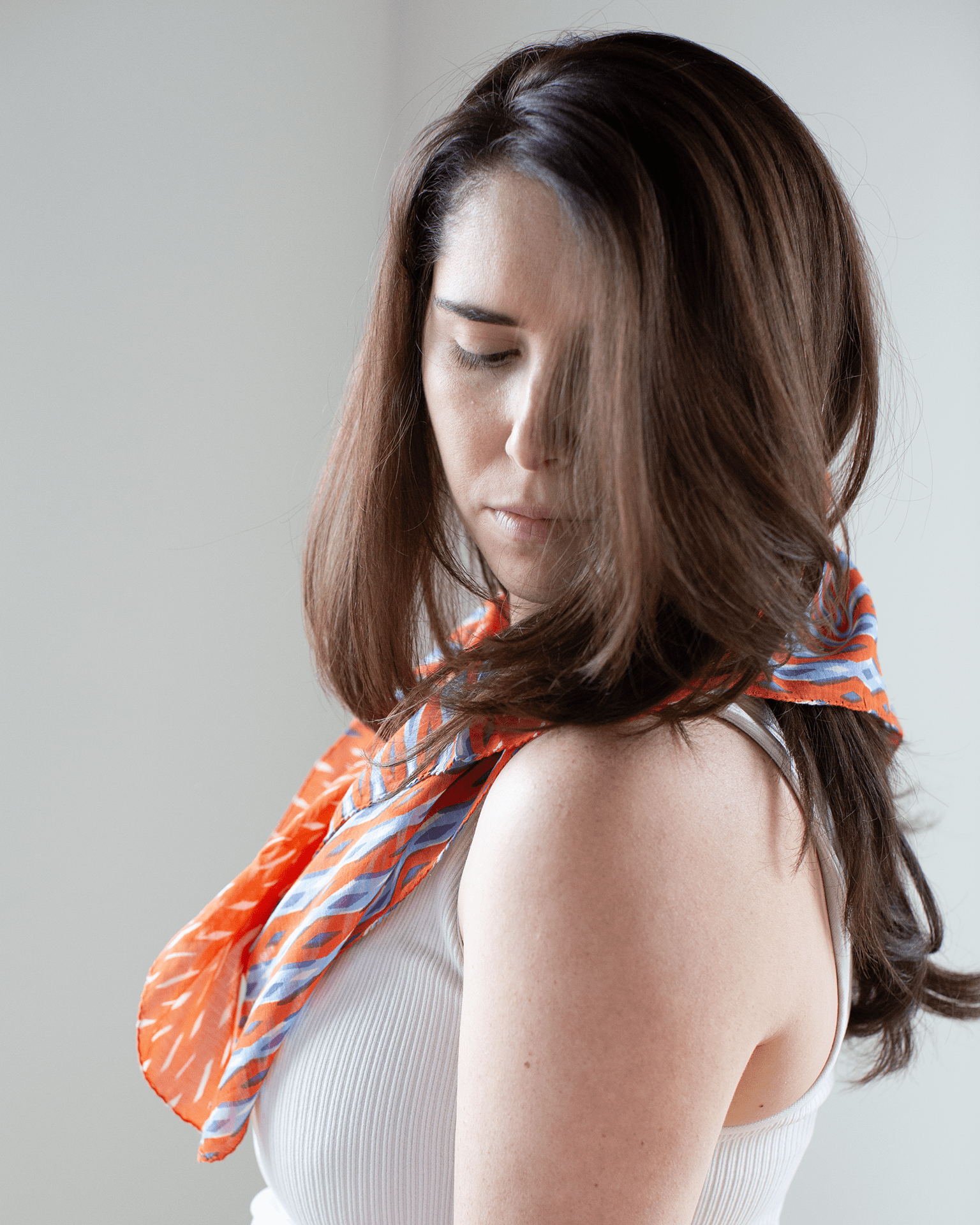100% Cttn Split Diamonds Bandana in Orange