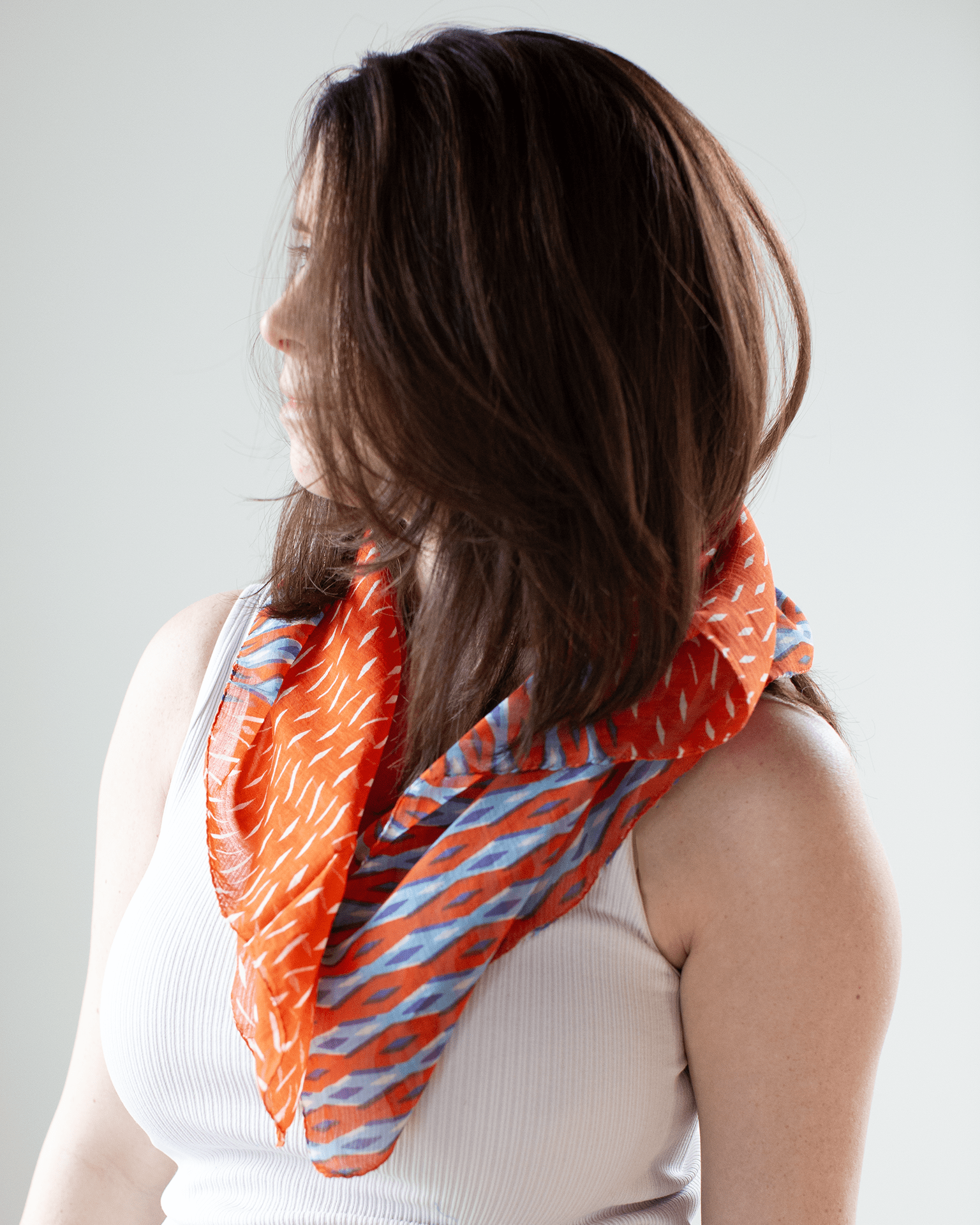100% Cttn Split Diamonds Bandana in Orange