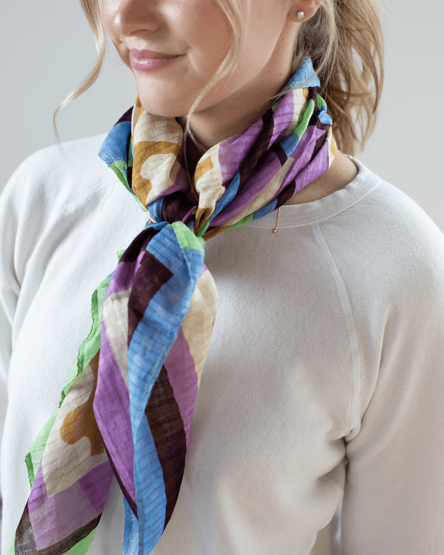 Cttn/Silk Patchwork Bandana in Grape
