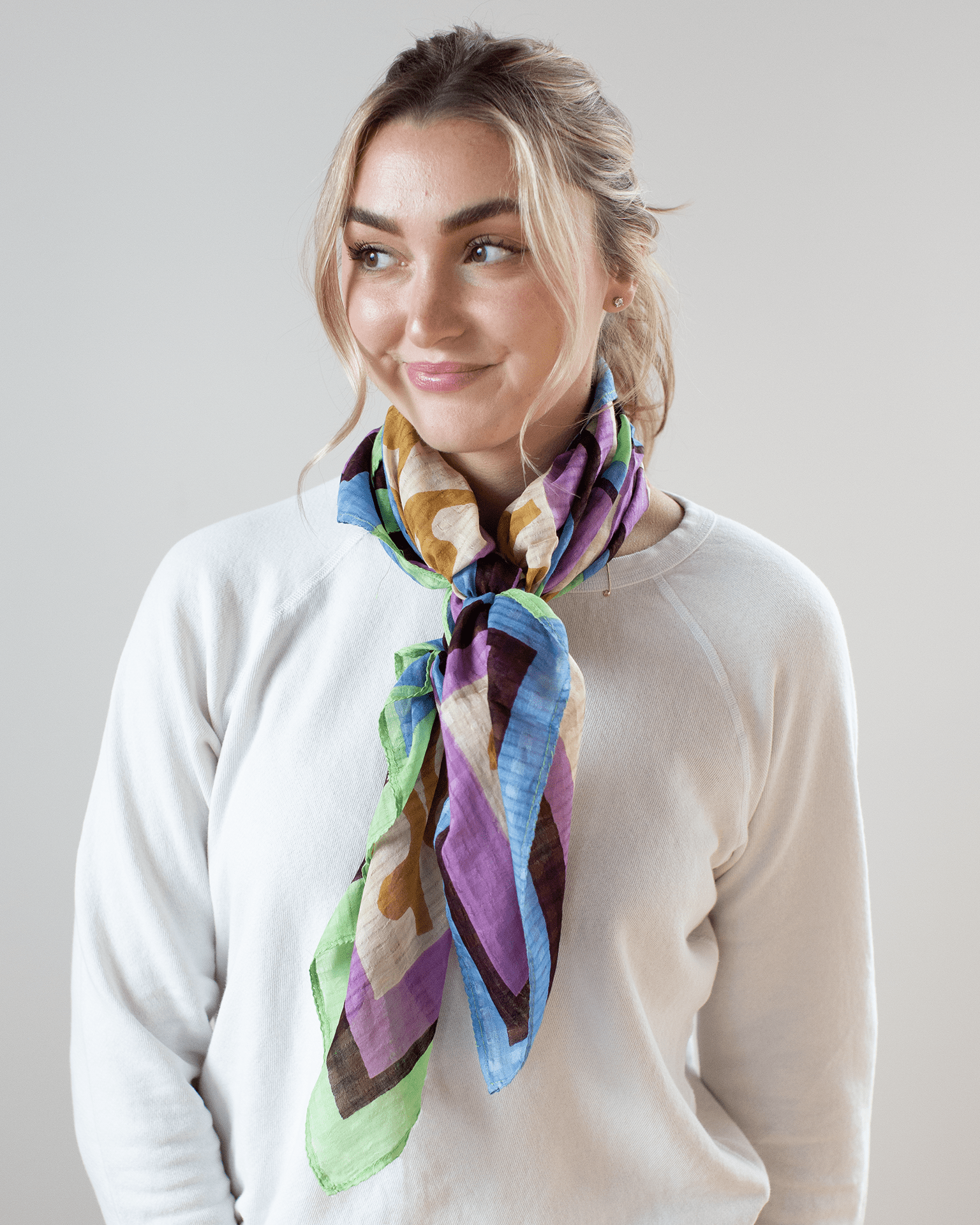 Cttn/Silk Patchwork Bandana in Grape