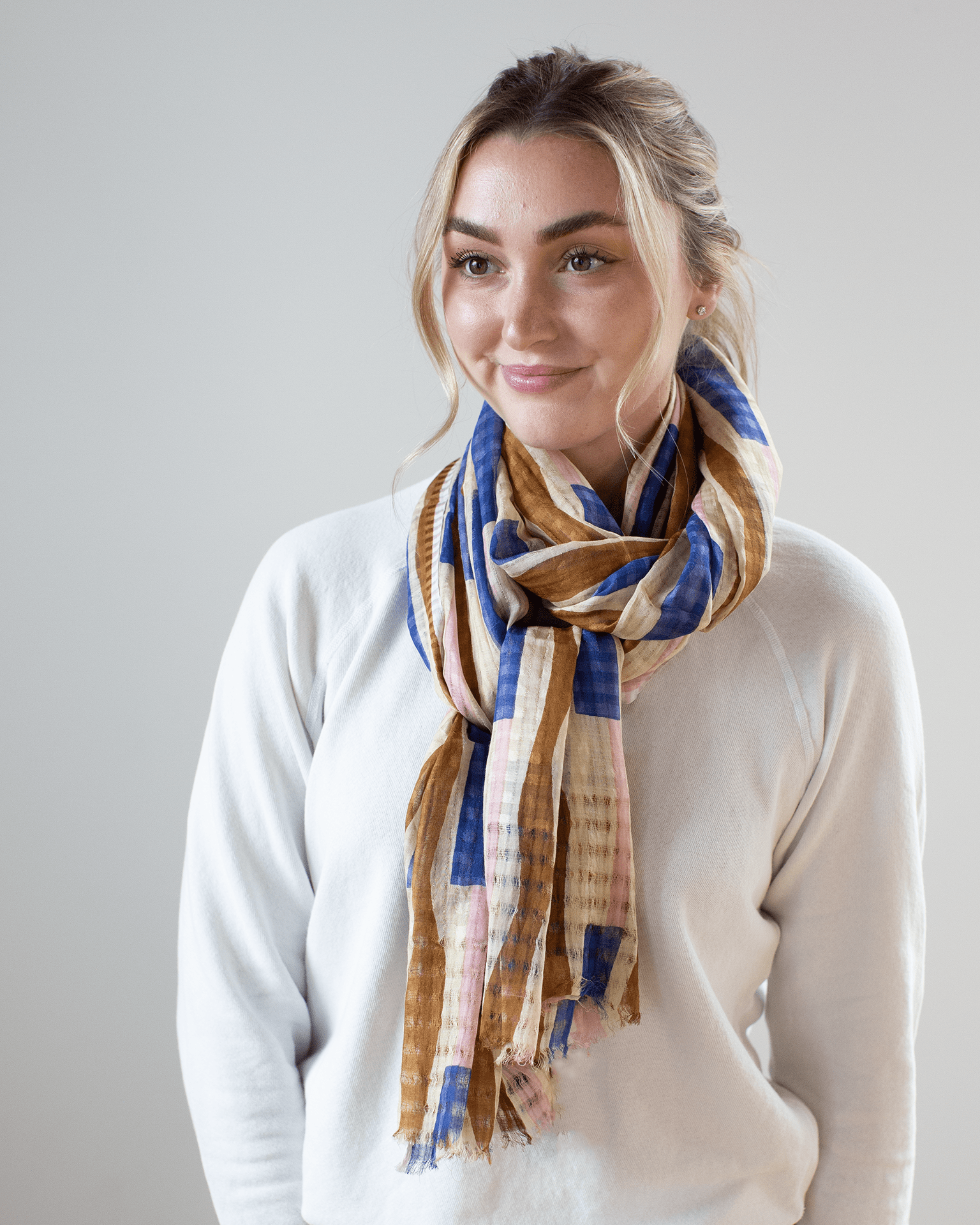 Cttn/Silk Squiggle Scarf in Noccio