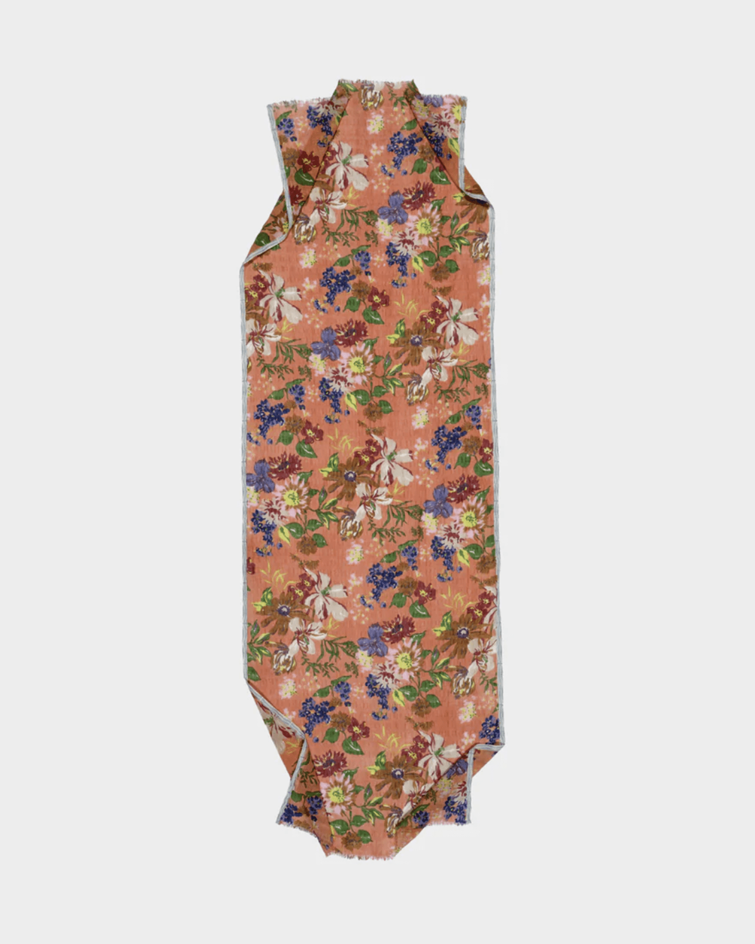 Linen/Cttn Scattered Flowers Scarf in Coral